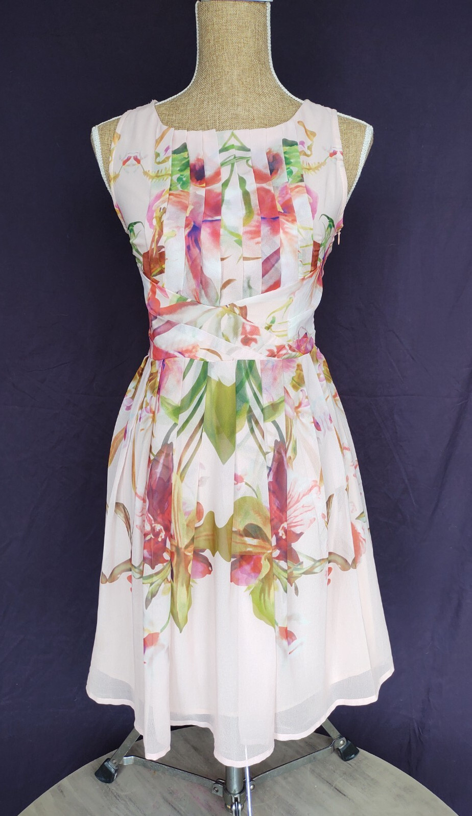 Women Silk Pastel Pink Floral Dress Sz 6 Fairycore Romantic Soft Royalcore Flowy