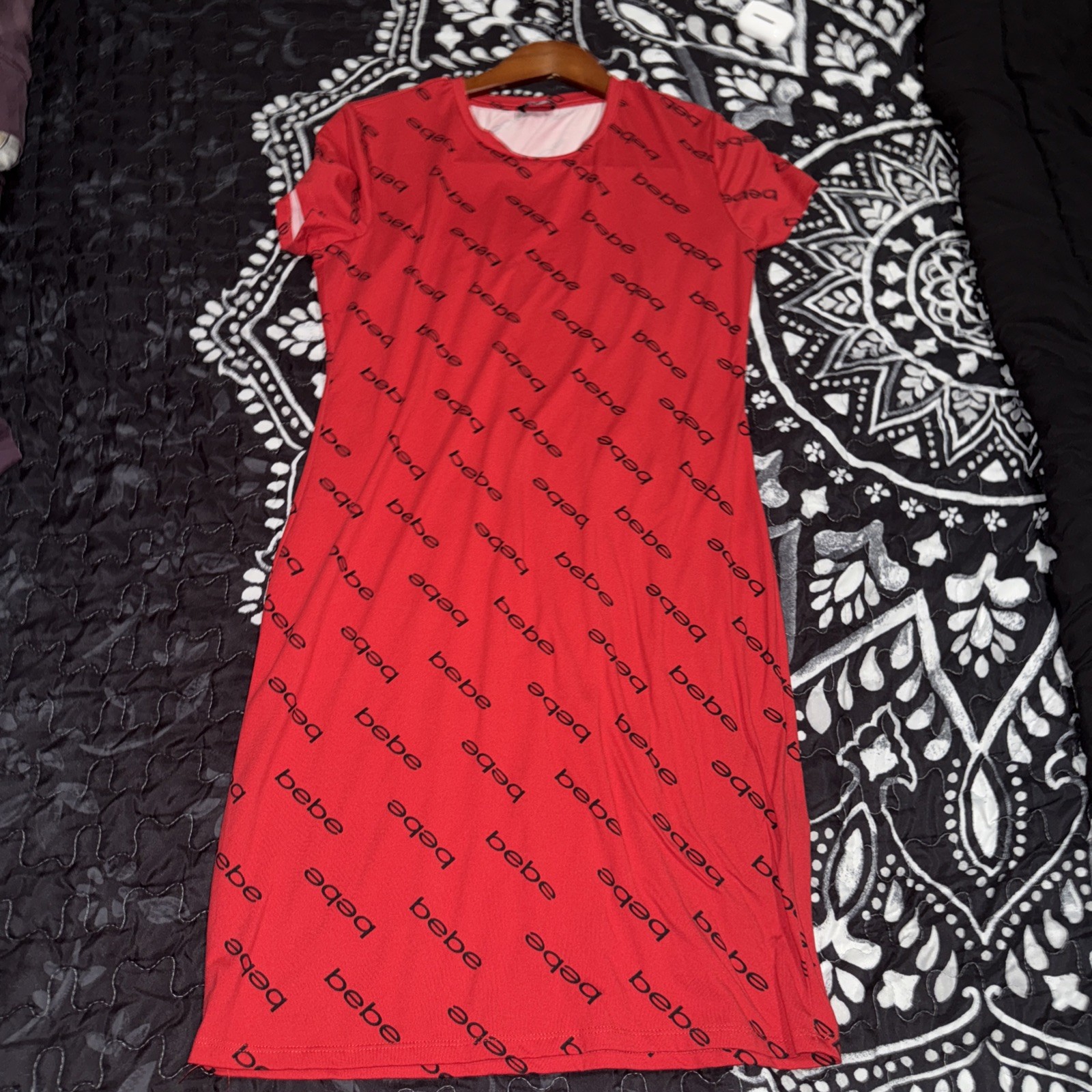 BEBE Red Logo Dress Mesh Size Large NWOT