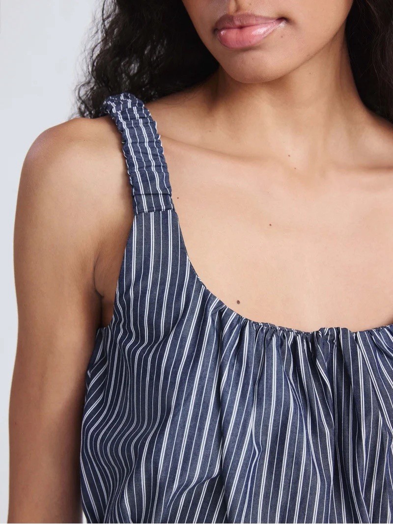 Free Assembly | Belted Cotton Utility Midi Dress Pockets Navy White Striped | XS