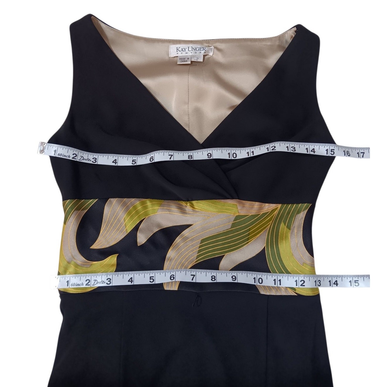 KAY UNGER New York Silk Blend Dress Size 2 Dressy Career Event Woven Belt V-Neck