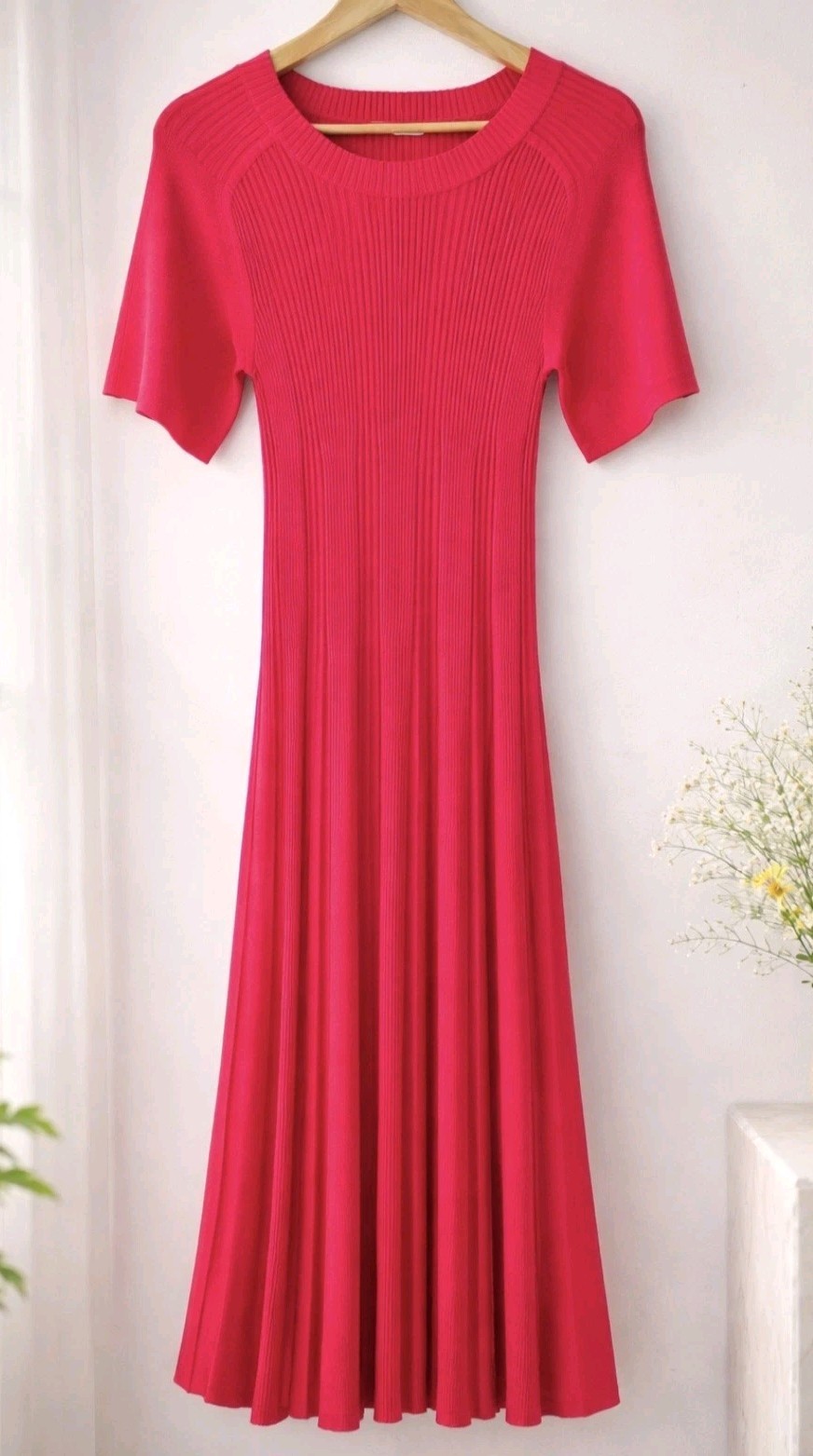 Scanlan Theodore Red Pleated Rib Knit Midi Dress AU 8 US 4 Small RRP $900 B502