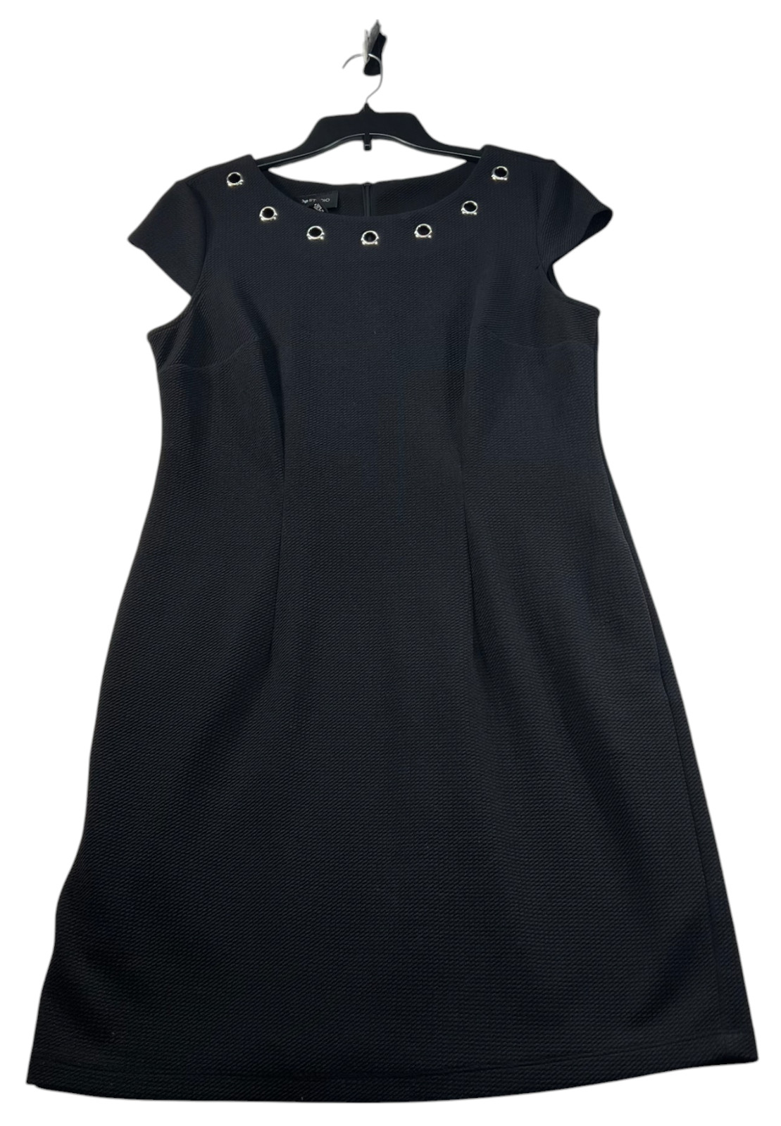 AB Studio Dress Womens Size Large Black Embellished Short Sleeve Pockets Stretch