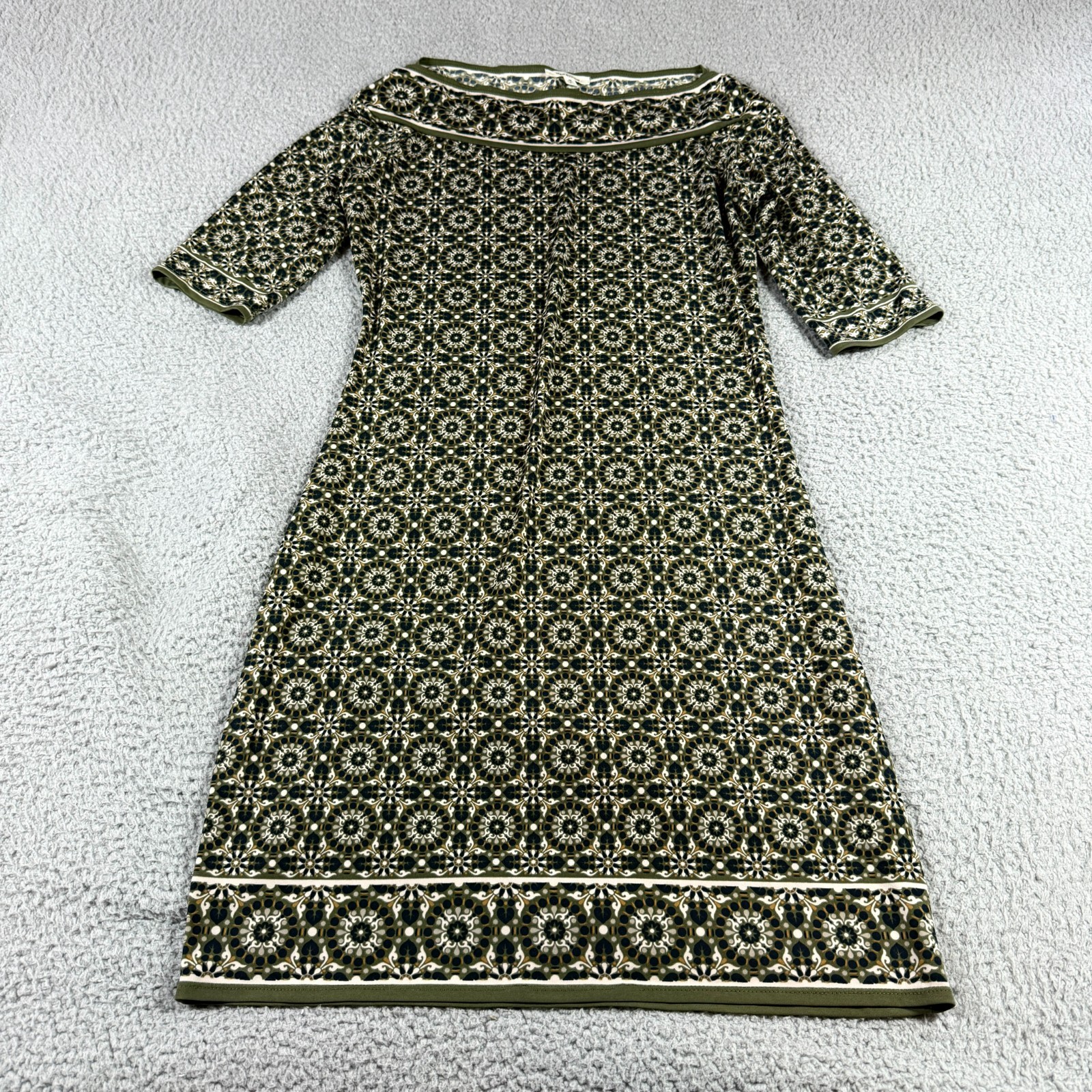 Max Studio Brown Black Size M Medallion Floral Boho Boat Neck Knee Length Dress