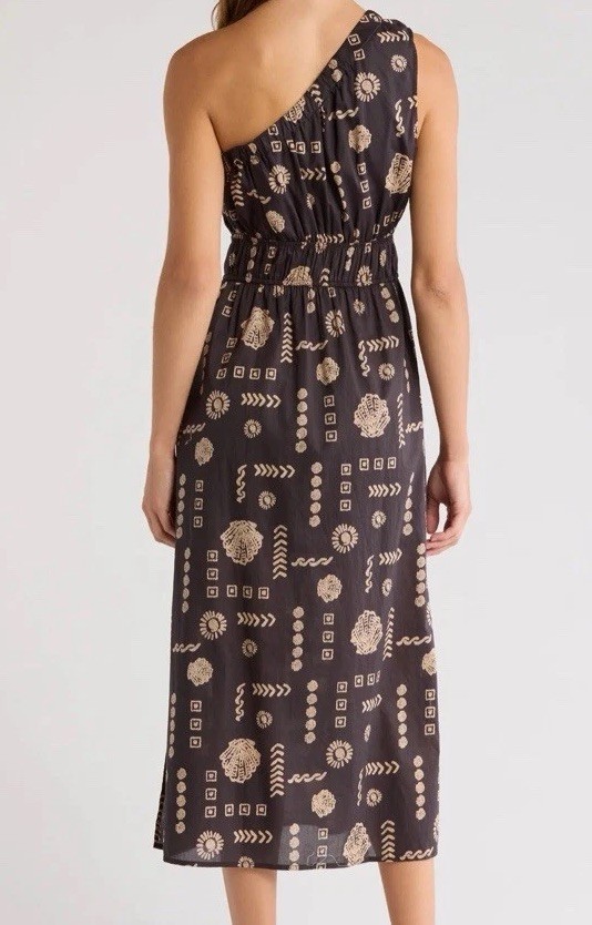 Rails Selani Beach Shells Black Tan One Shoulder Pockets Tropical Cool Sz XS