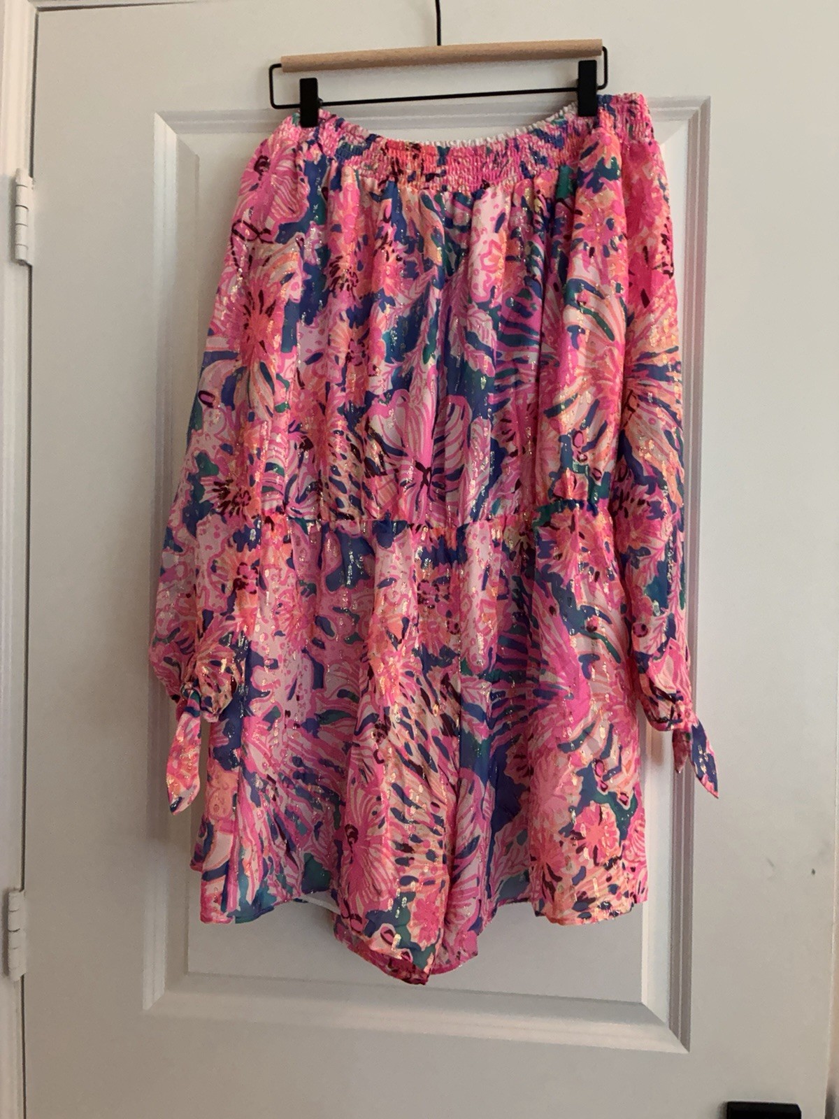 Off Shoulder Floral Long Sleeve Mini Dress, One Size, Pullover, Elastic Waist