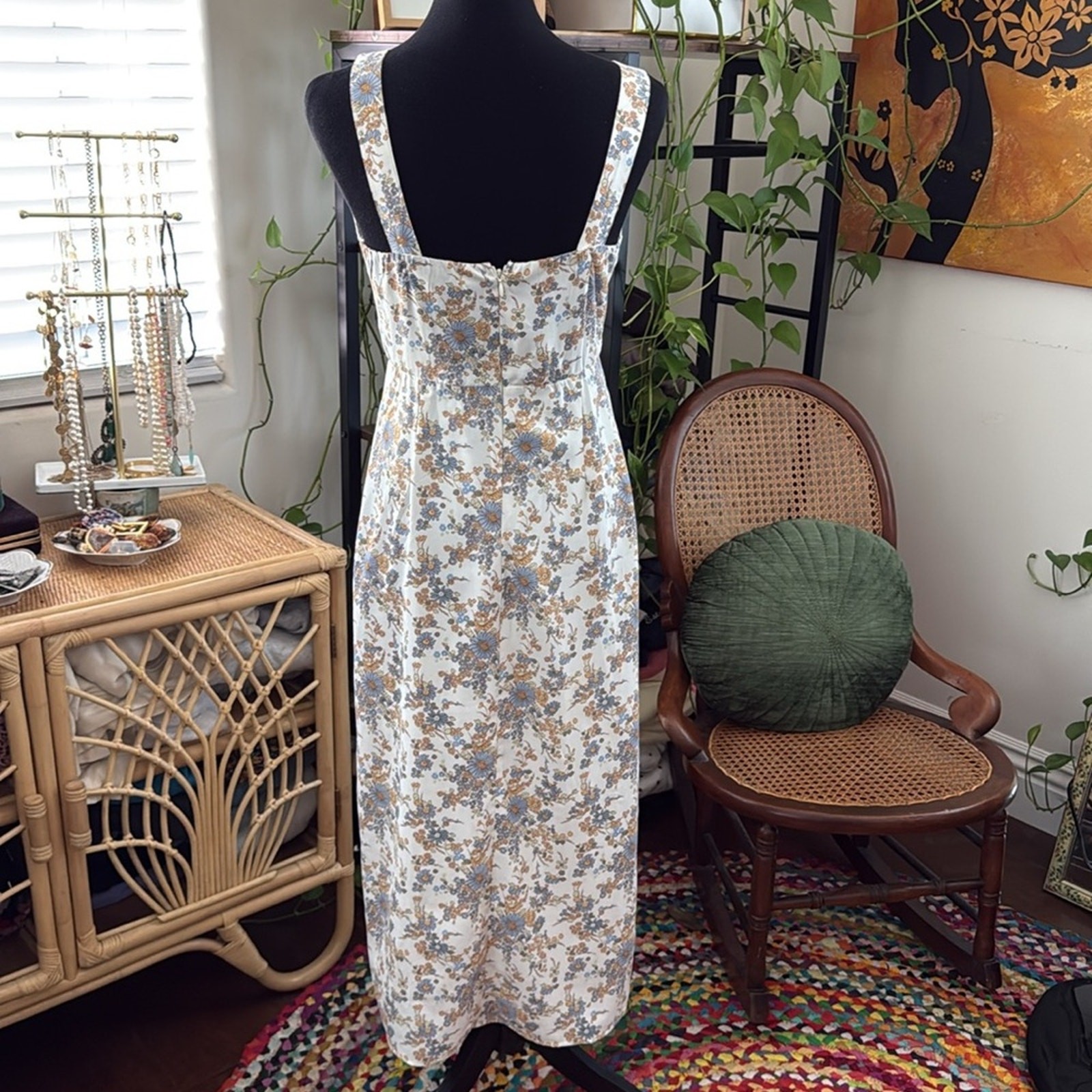 Abercrombie & Fitch White Floral Slit Leg Garden Cottage Boho Midi Slip Dress