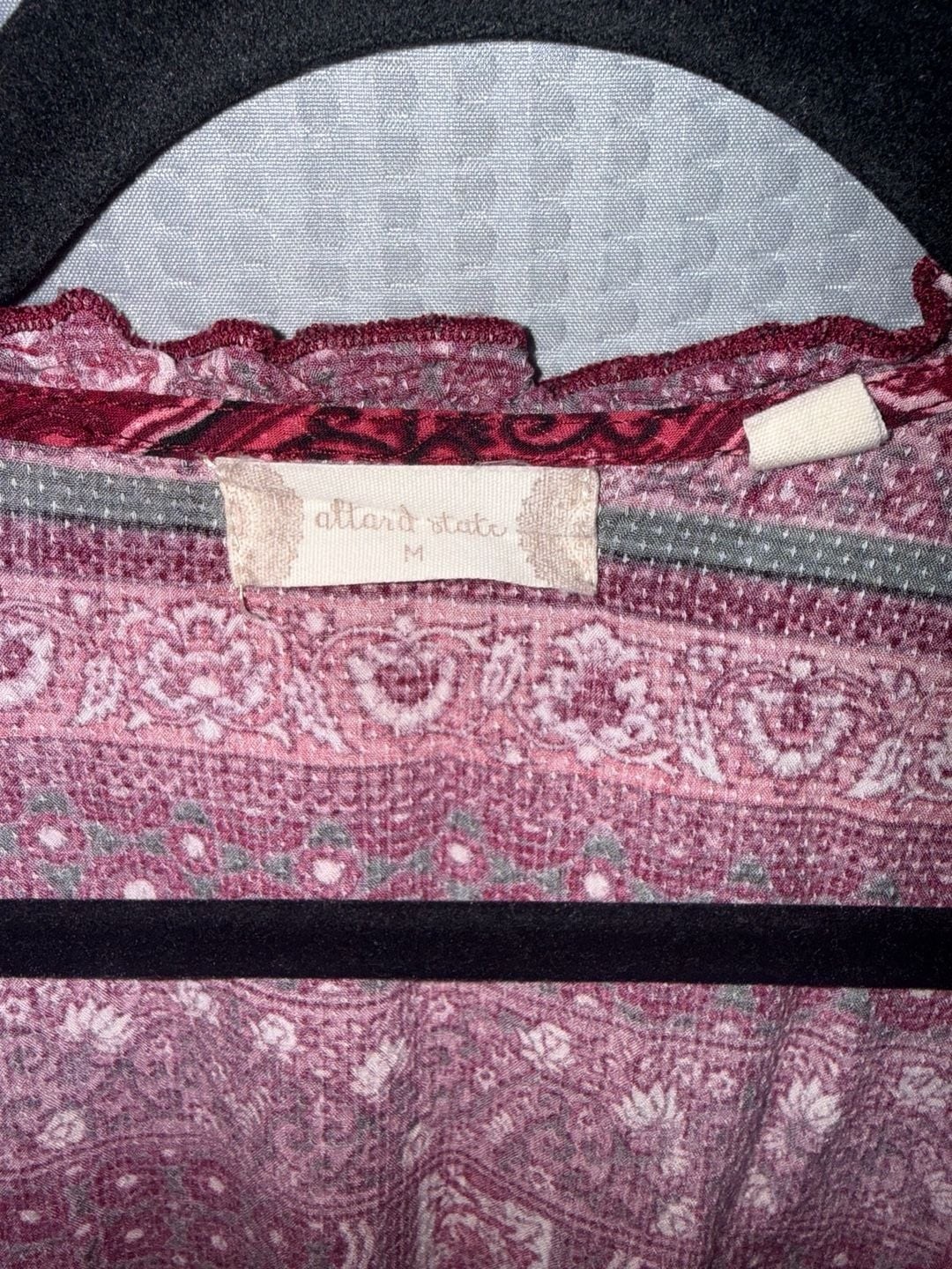 Altar’d State Maroon Floral Patchwork Mini Dress with Long Sleeves