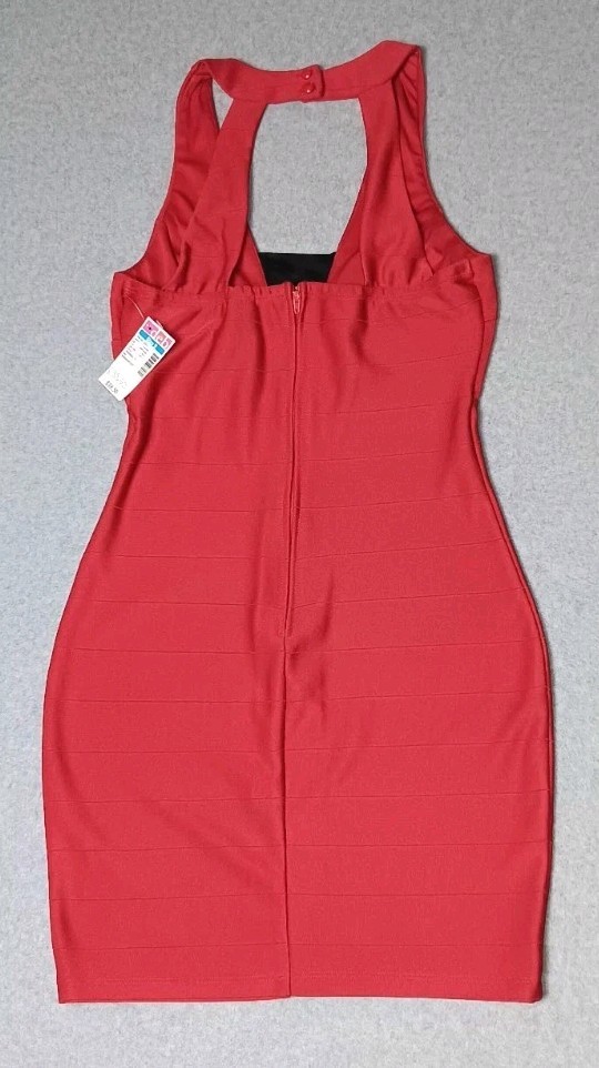 NWT! Deb Mini Slip Dress Womens Size 7 Red Mesh Vneck Button Zip Up Formal…