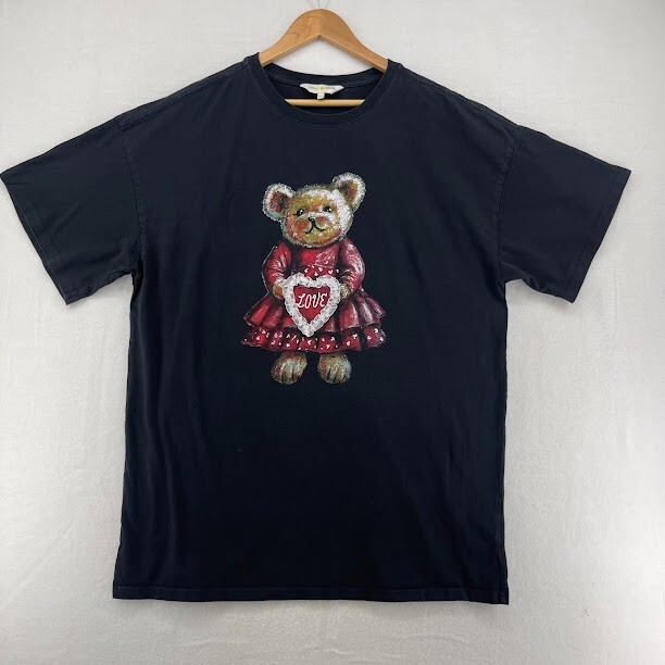 Teddy Fresh Womens Dress Shirt L/XL Black Bear Bow Valentine’s Day Cotton