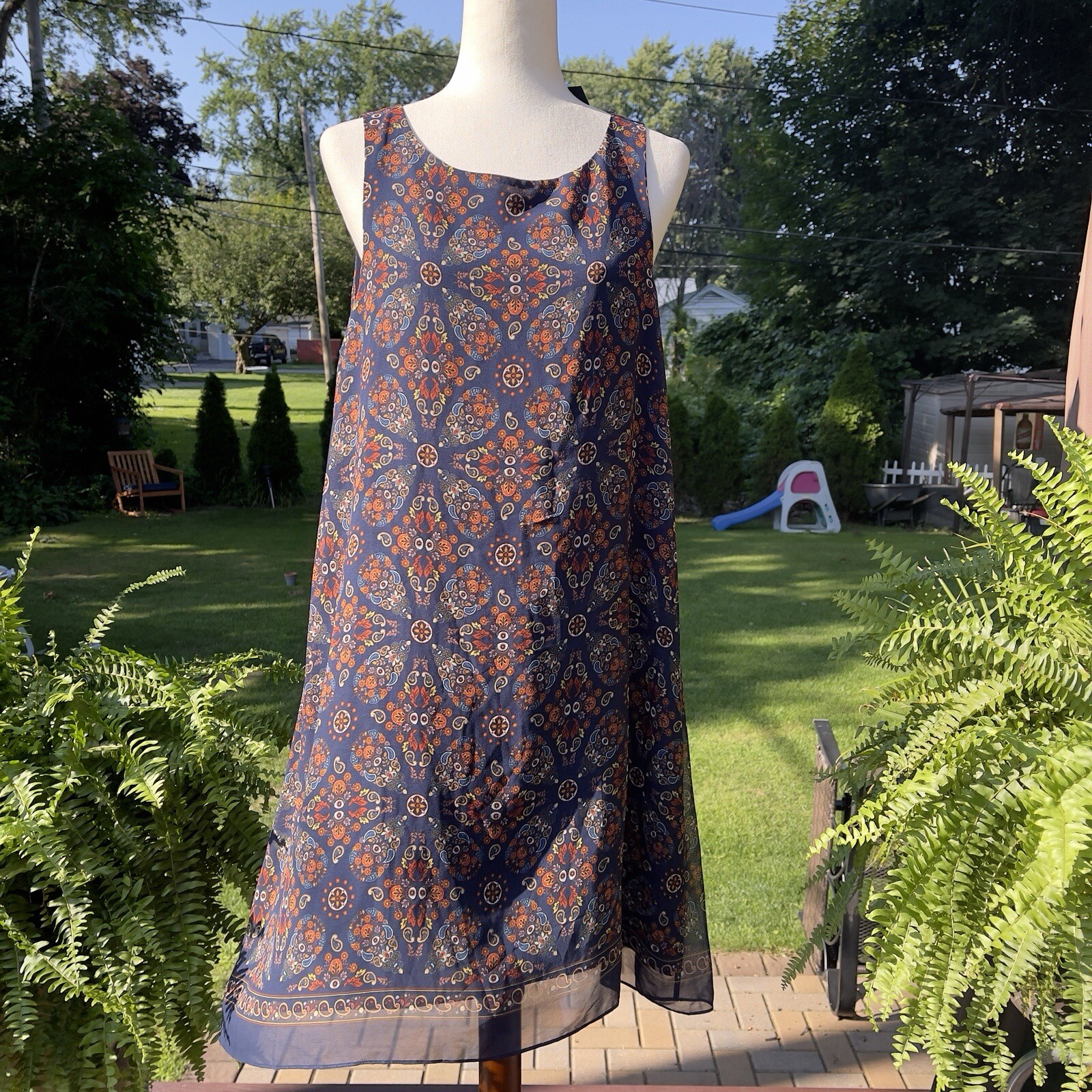 Max Edition Women’s Tunic Dress Size Large Navy Floral Sleeveless