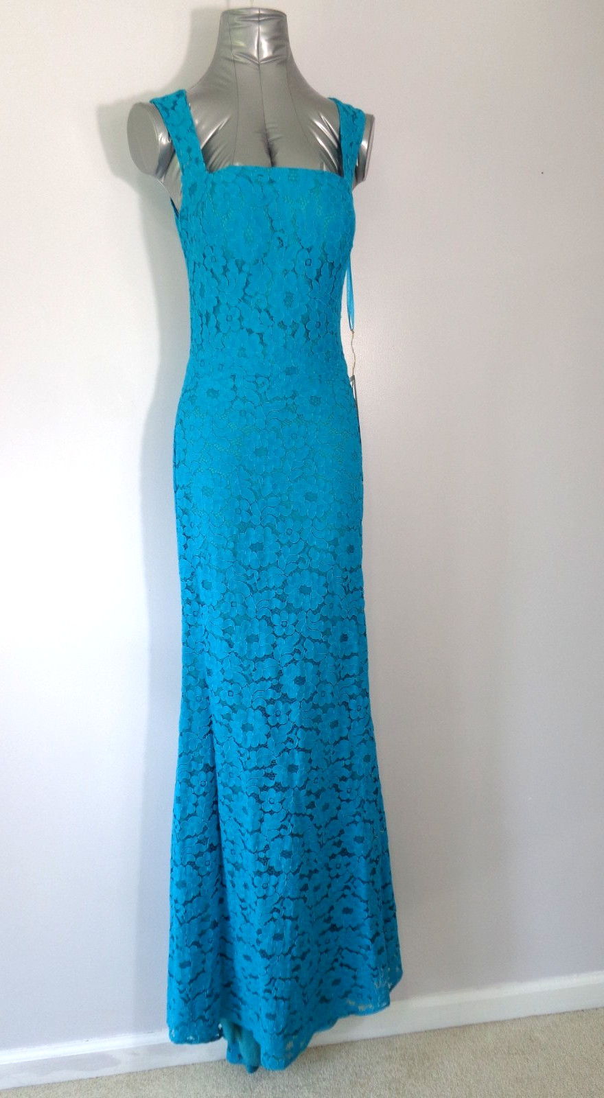 New! Nina Canacci Teal Stretch Lace Long Formal Gown w/ Train Women’s Size 10