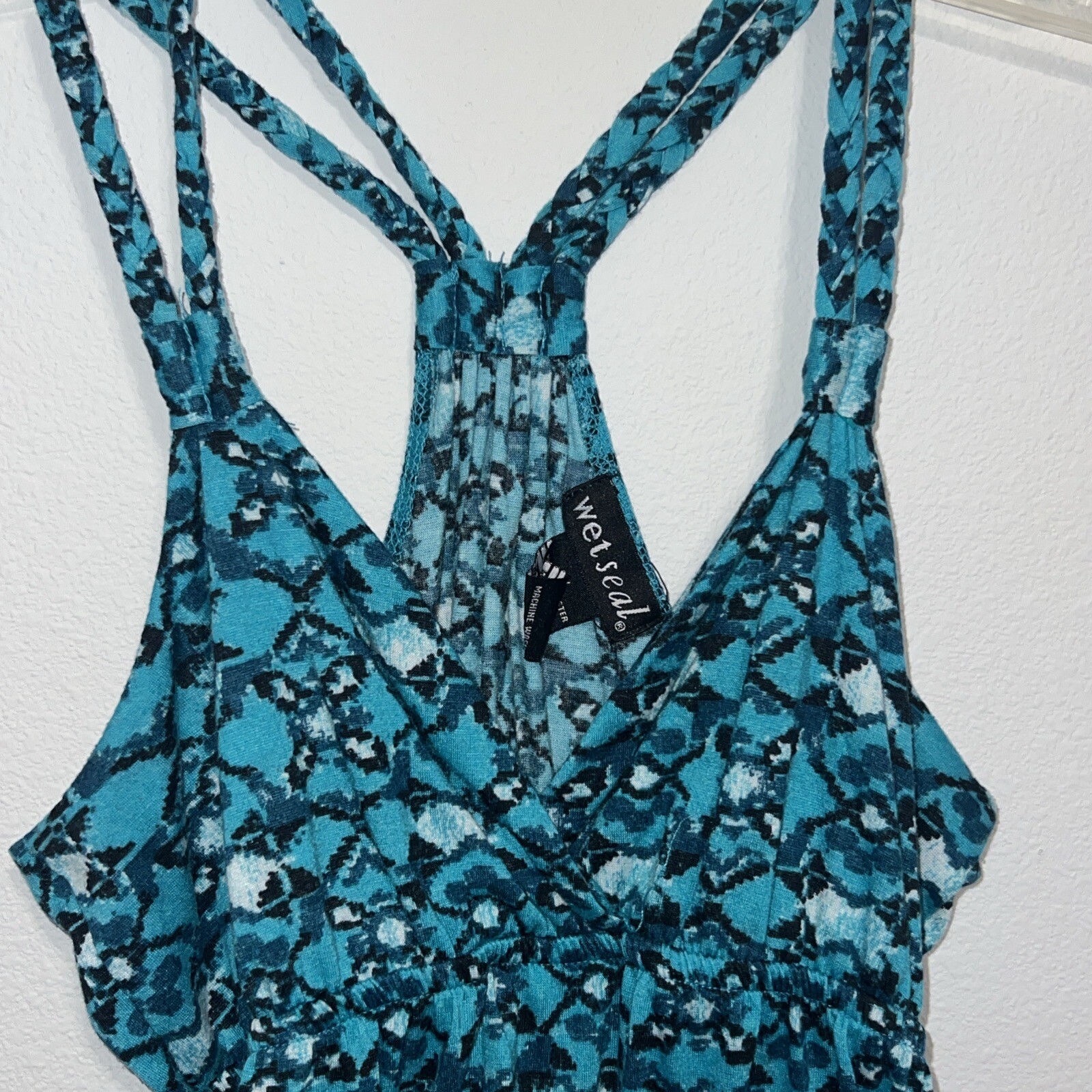 Wet Seal Medium strappy Back, Green/ Black Design Mini Sundress