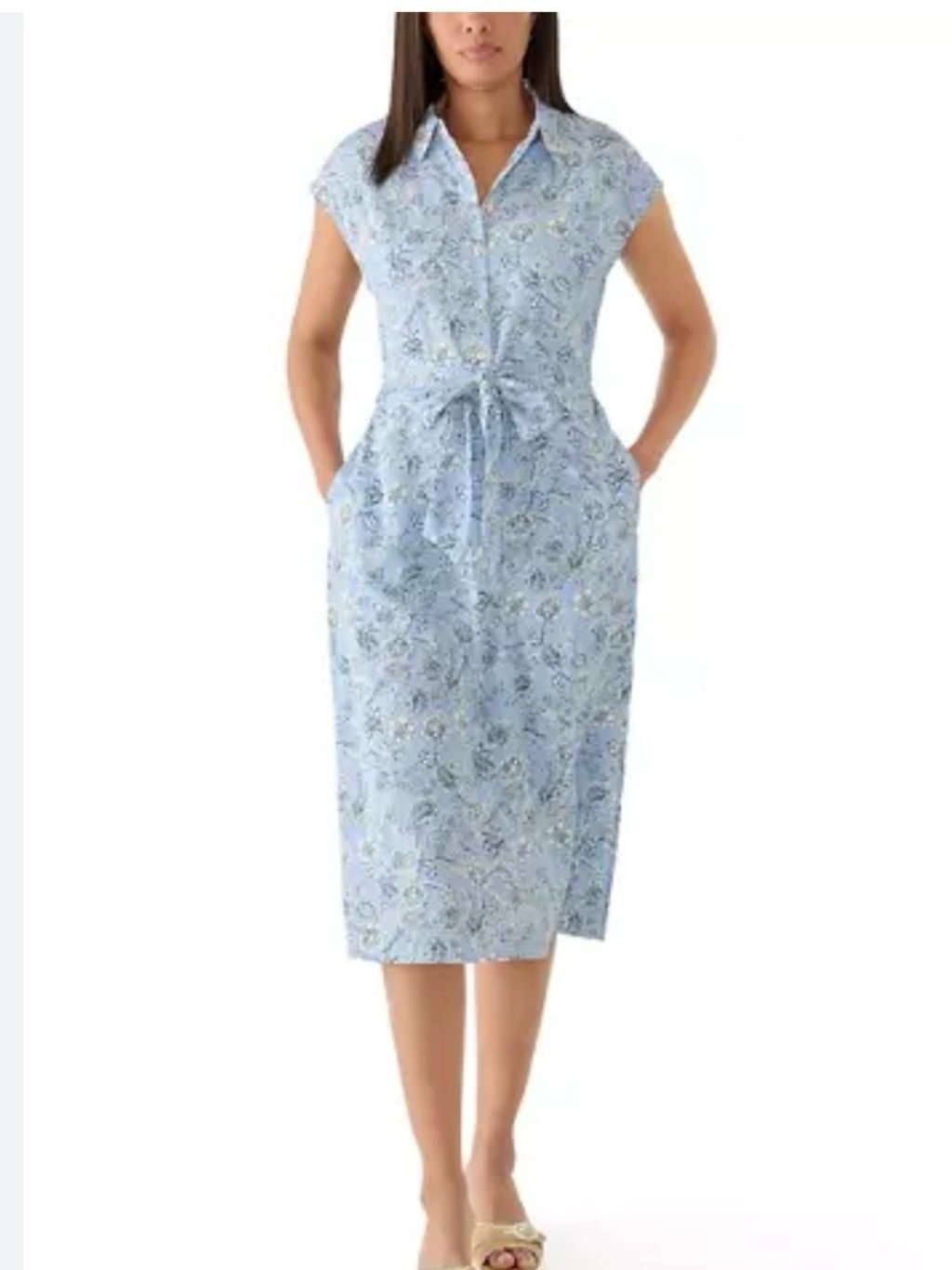 Lucky Brand Pale Blue Floral Midi Shirt Dress