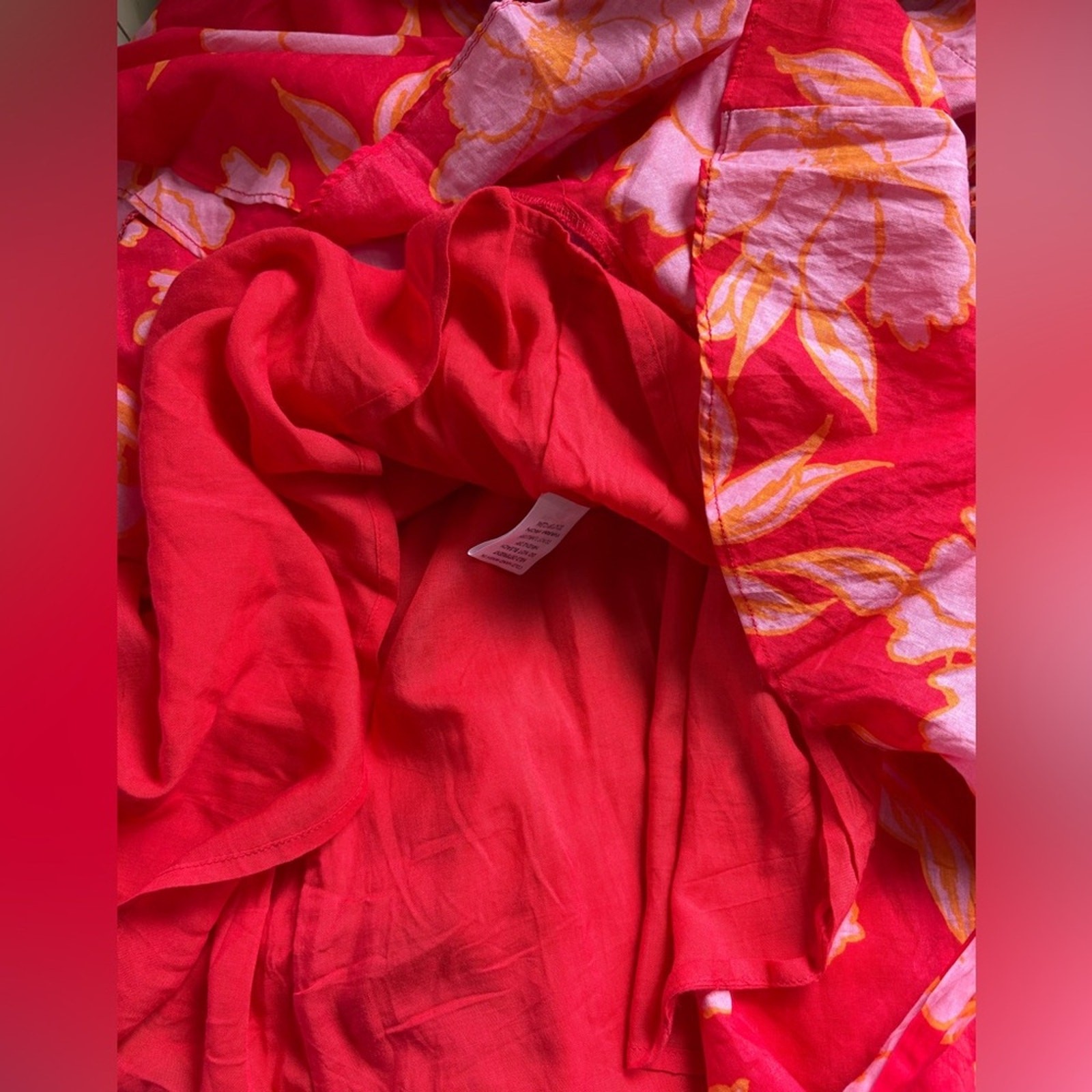 Olivaceous One Shoulder Ruffle Hem Mini Dress, Size Large, Red & Pink Floral