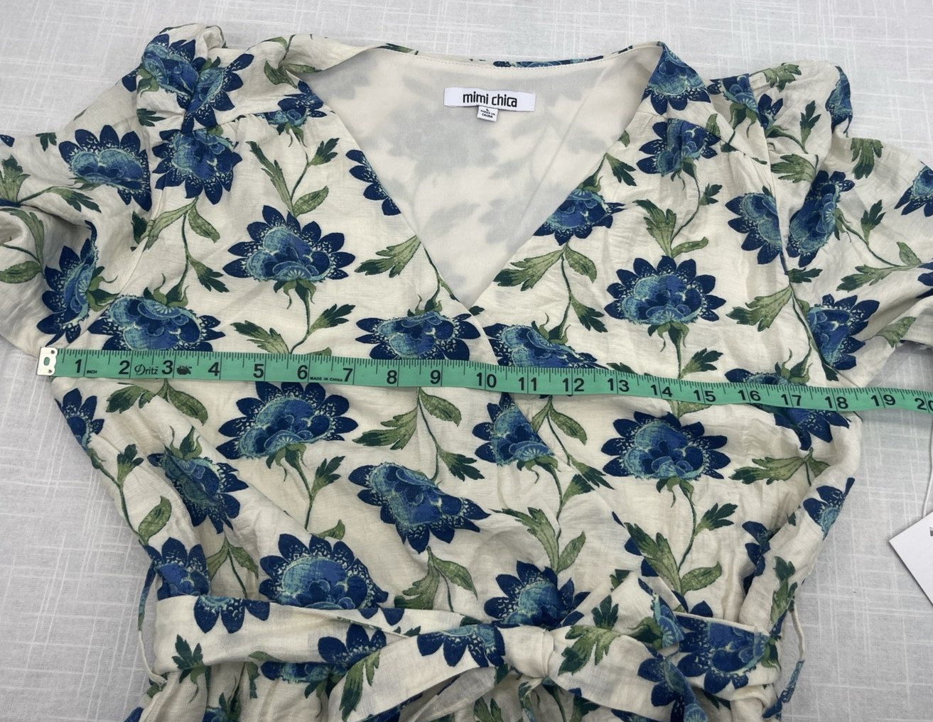 Mimi Chico Lined Floral Tie Front Flare Bottom Faux Wrap Dress Womens Sz L NWT