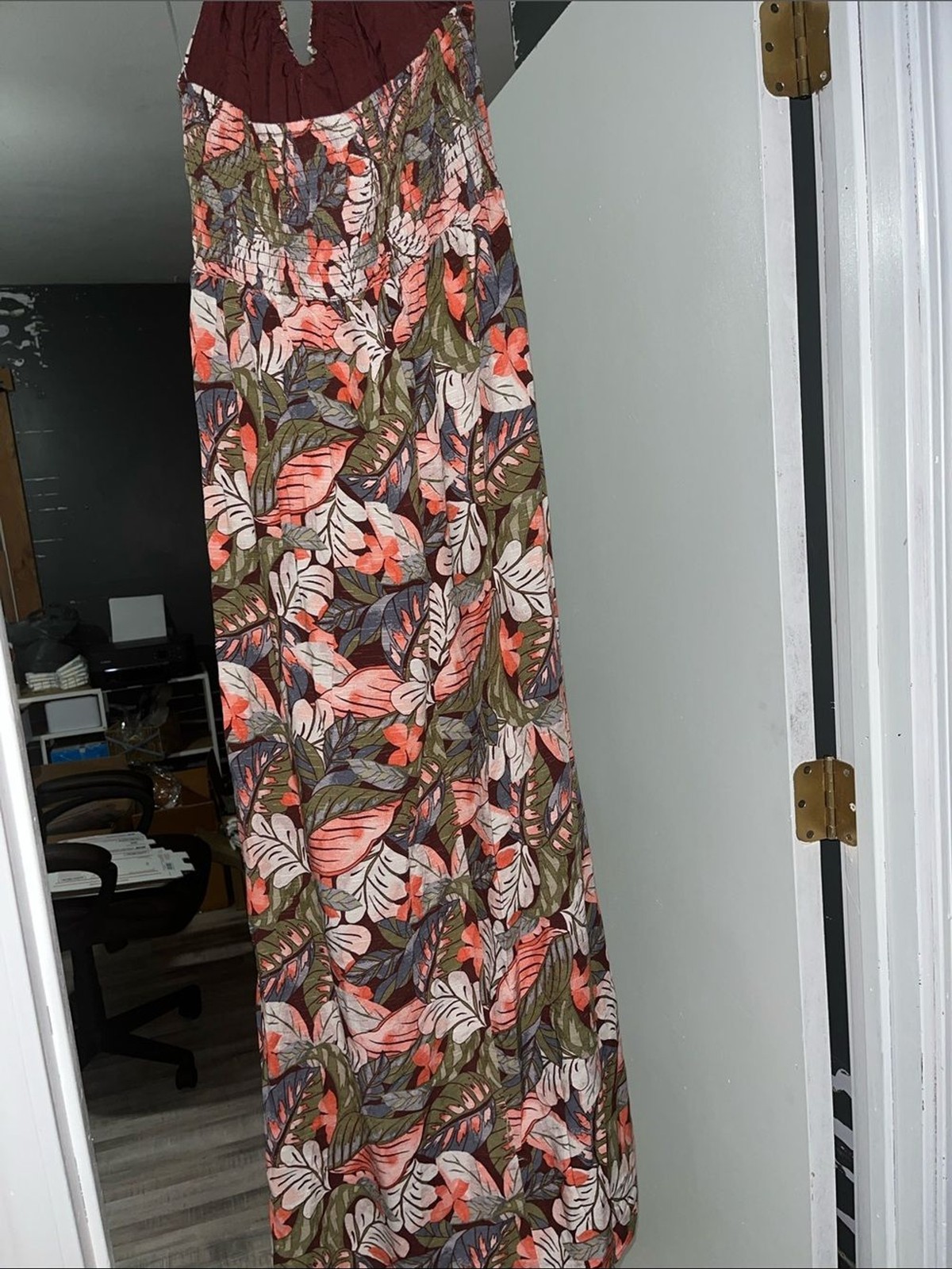 wild fable Tropical Halter Maxi Dress in Olive, Coral & Cream