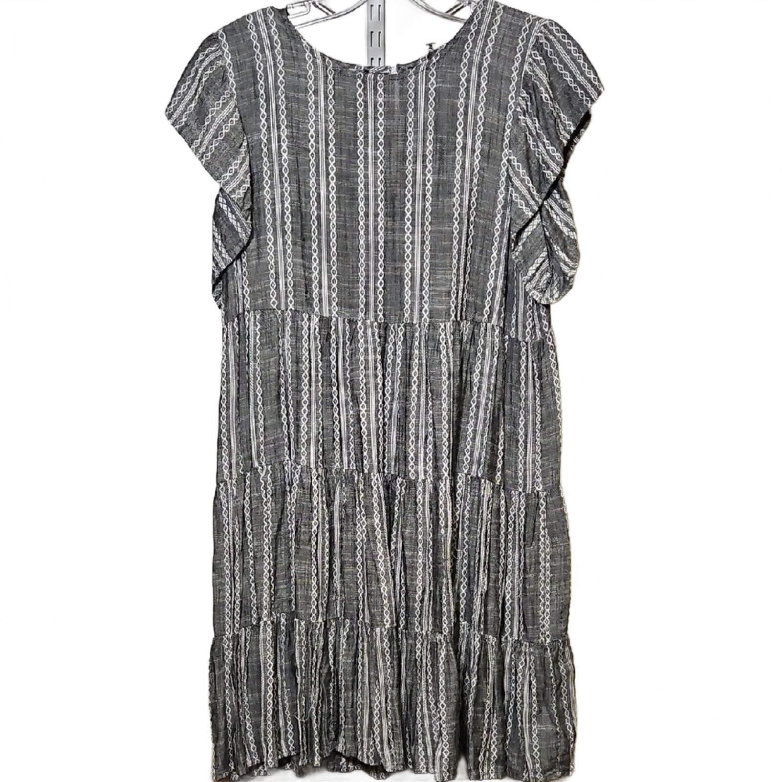 Elan | Grey and White Striped Midi Dress | M