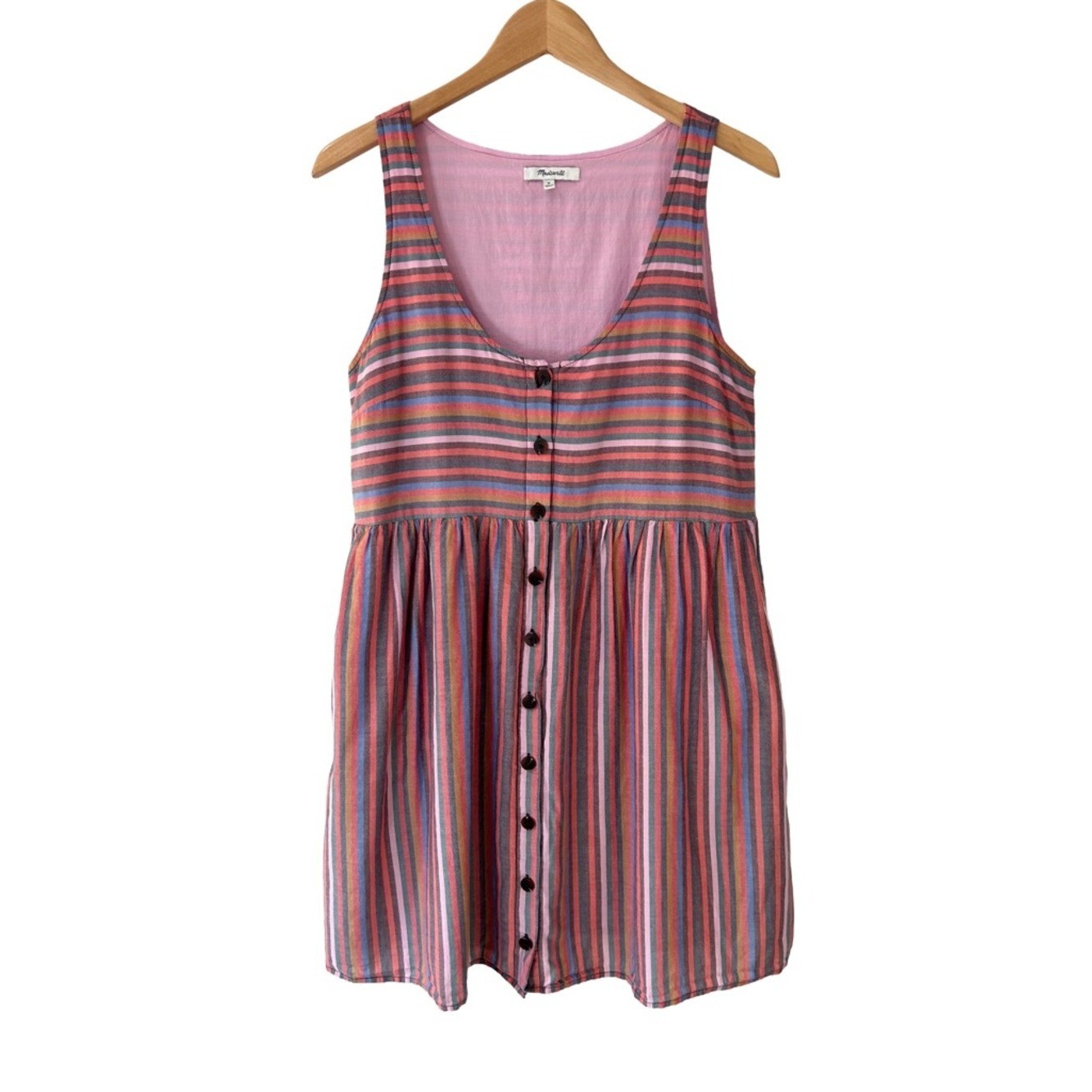 Madewell Scoop Neck Tank Dress Rainbow Stripe M pink wine jumper dress cotton