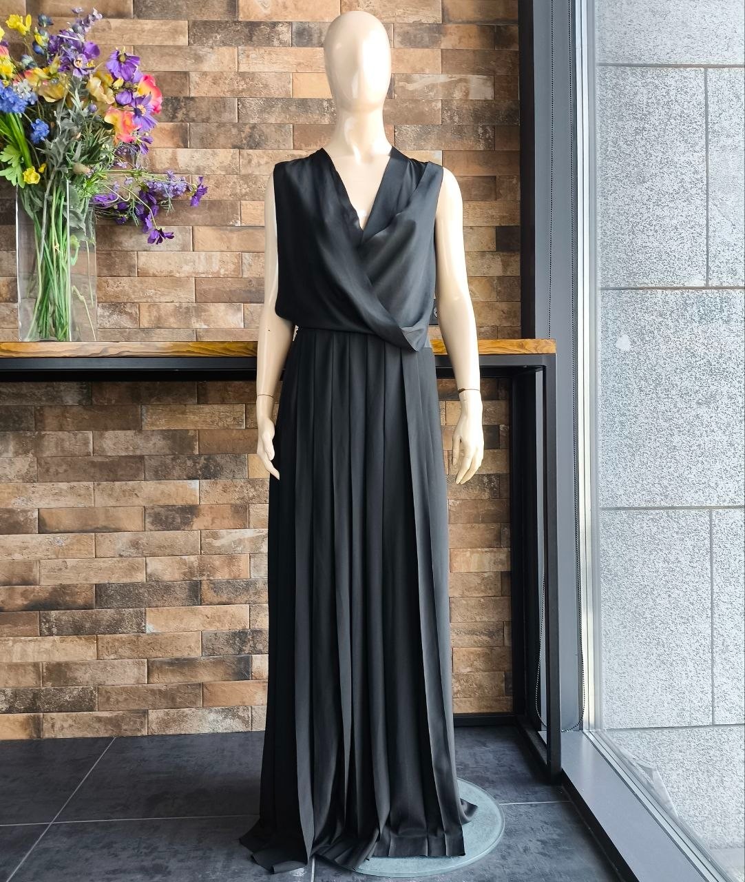 Cedric Charlier 2013 Black Asymmetric Pleated Evening Avant-garde Dress IT42