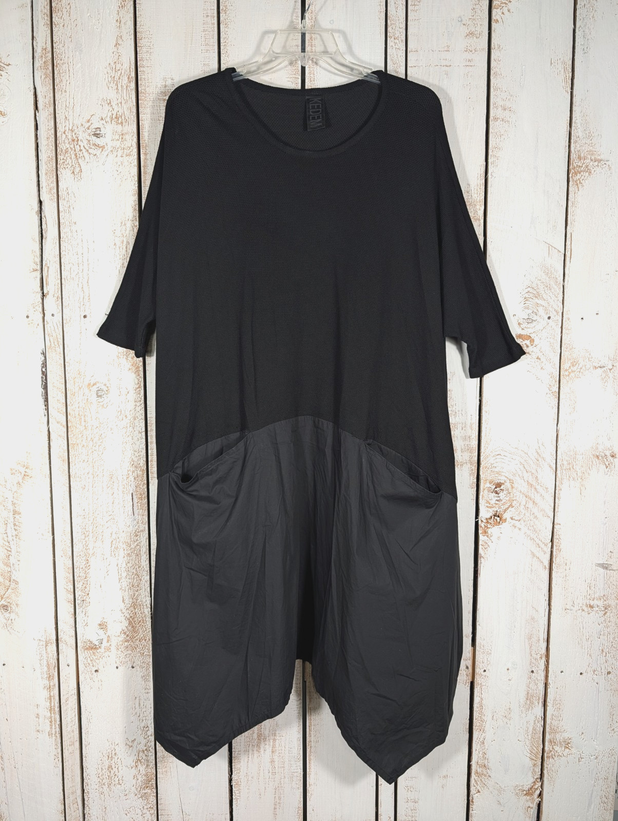 Kedem Sasson LAGENLOOK DRESS TUNIC OS Stretch Hi-Lo Asymmetrical Elbow Sleeve