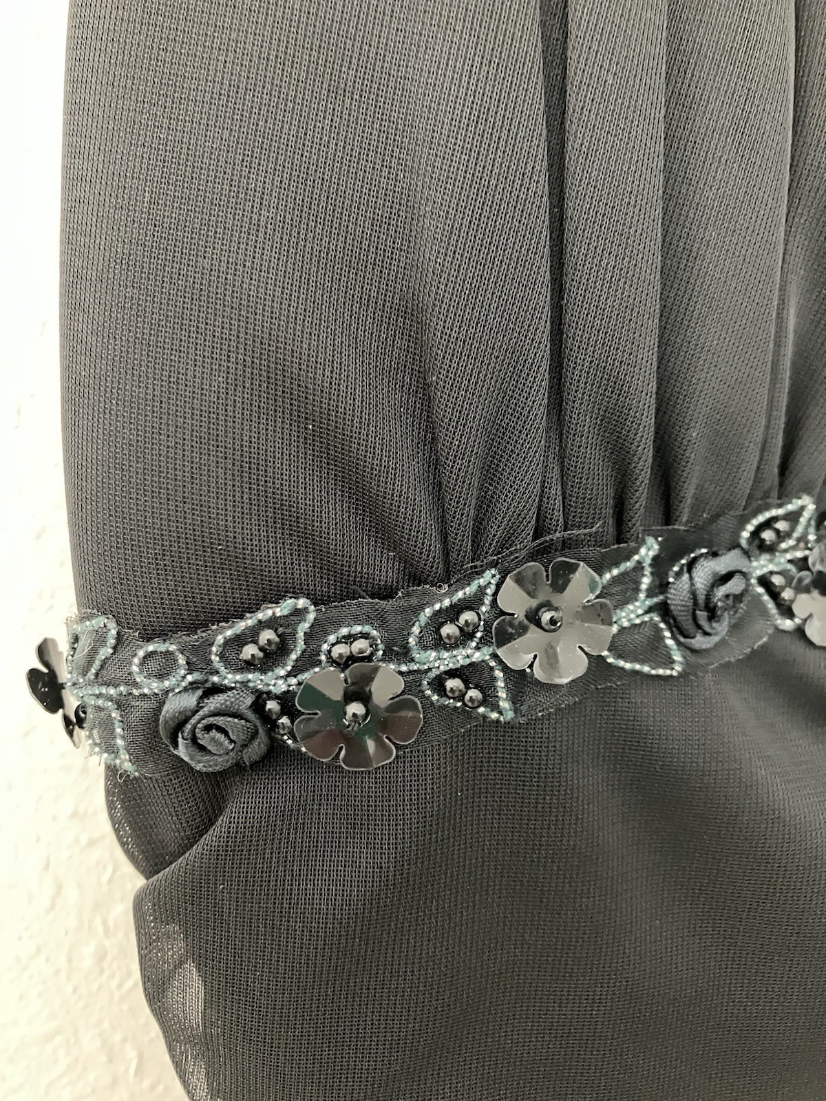 Ruby Rox Y2K Black Beaded Ruched Chiffon Cocktail Party Dress Womens Medium M