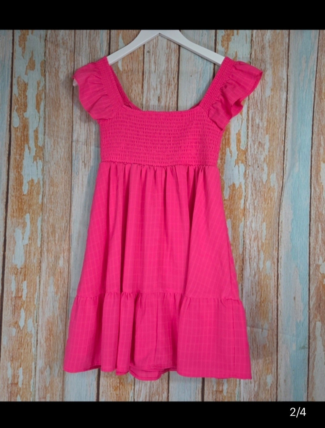 Allison & Kelly Hot Pink Smocked Empire Waist Babydoll Tiered Mini Dress. Size S