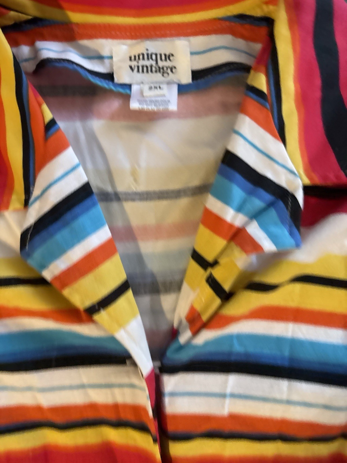 Unique Vintage Multicolor Striped Collared Button-Front Fit & Flare Dress 2XL