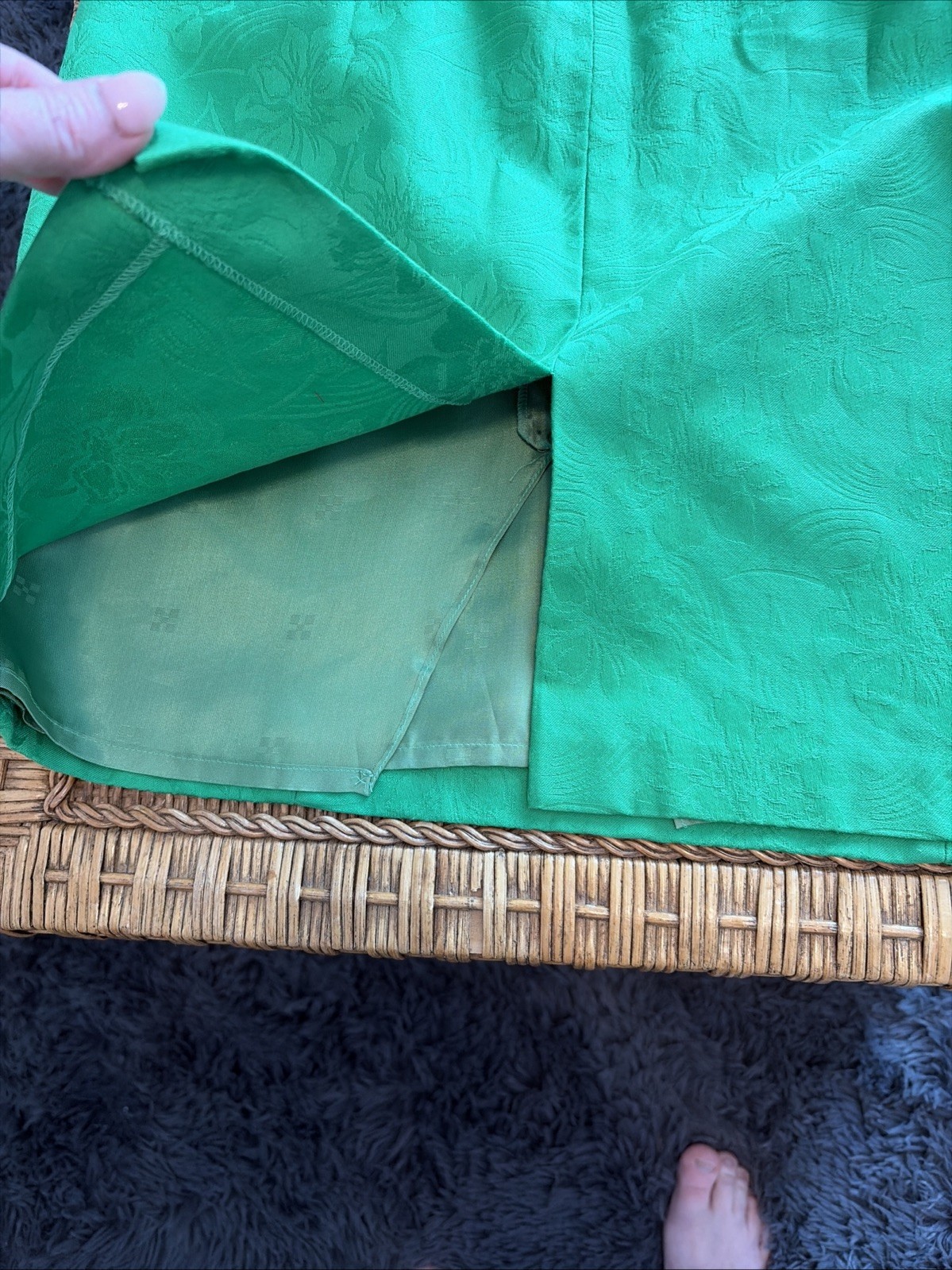 A.J. Bari Strapless Green Brocade Boned Cocktail Dress Sz 8/10