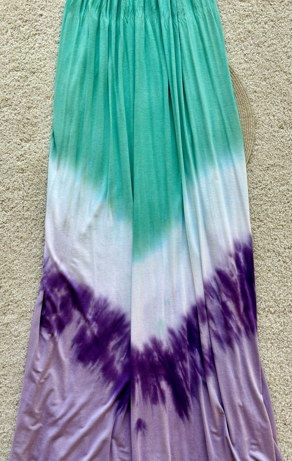 Sky Brown Leather Belted Turquoise Green White Purple Long Maxi Dress XS