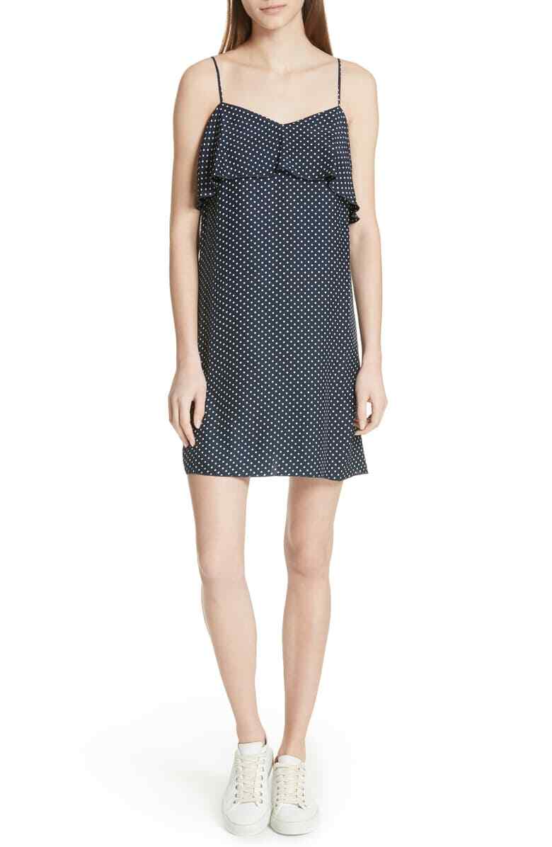 ATM Anthony Thomas Melillo Black White Polka Dot Popover Silk Mini Dress S = 4/6