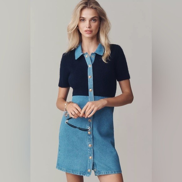 Anthropologie Pilcro Small Denim Sweater Shirt Dress *Missing Button Snap* NWT