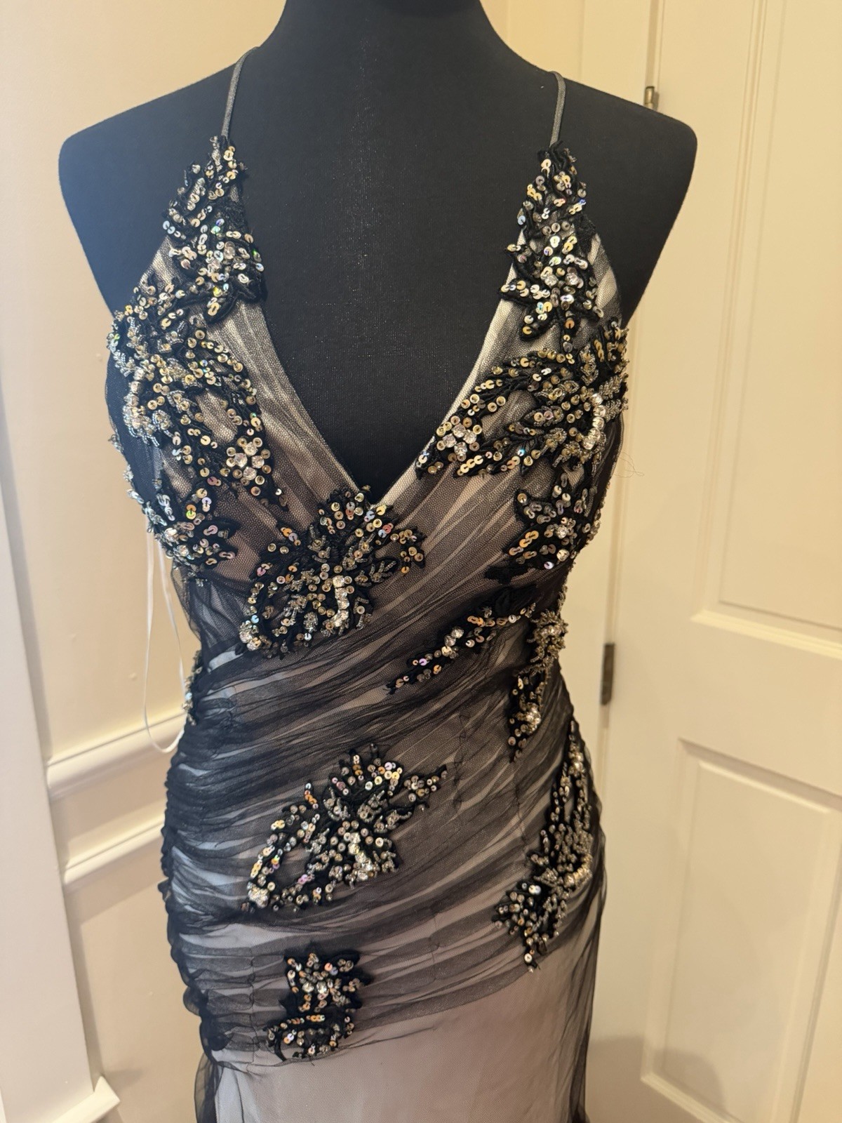 Vintage Cassandra Stone Black And Gray Evening Gown