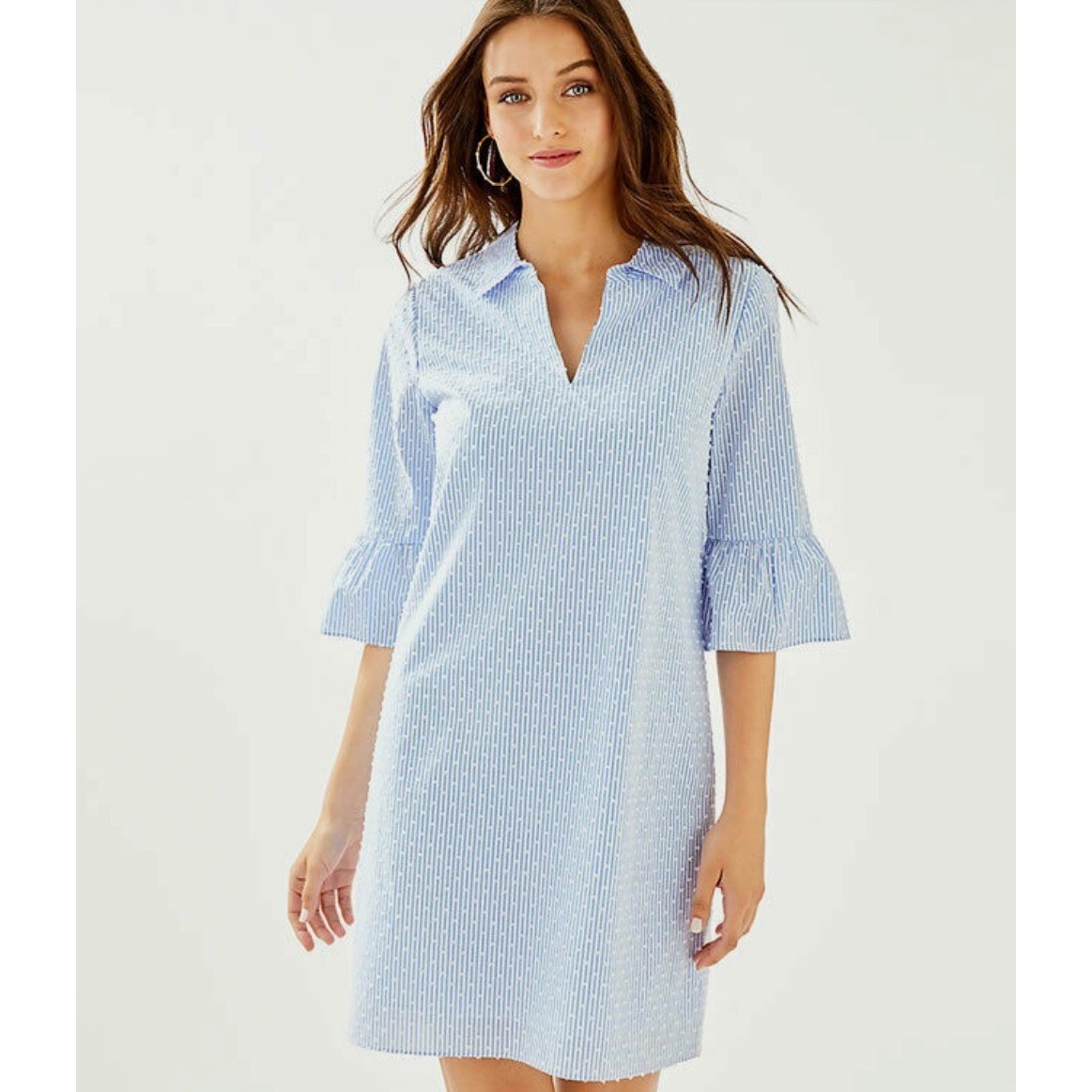 Lilly Pulitzer Ginger Dress 12 Blue Peri Stripe White Clip Dots NWT MSRP $178