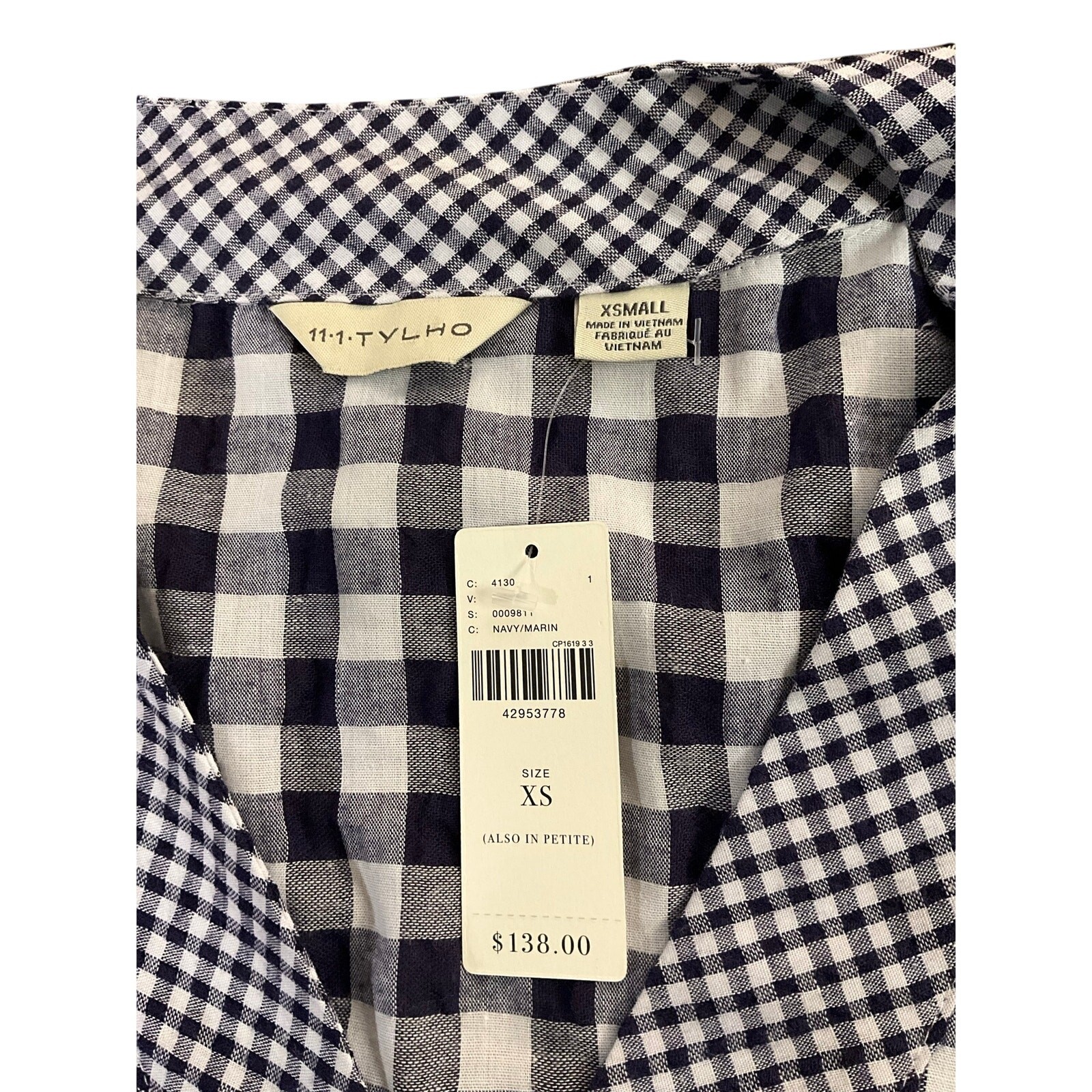 Anthropologie 11.1 Tylho Navy Gingham Tiered Swing Dress Coastal Coquette XS NWT