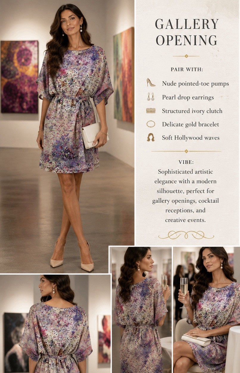 Presley Skye 100% Silk Abstract Watercolor Tie Waist Dress M Wedding Romantic U