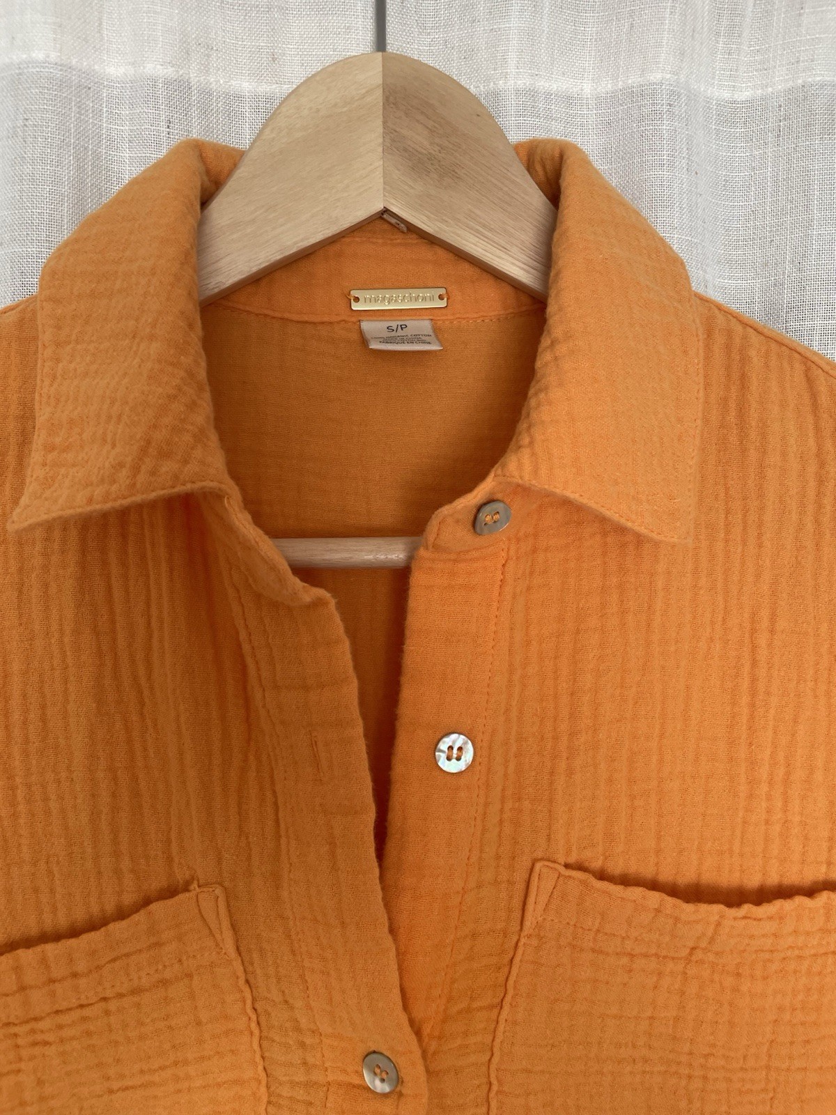 Magaschoni 100% Organic Cotton Waffle Knit Orange Maxi Shirt Dress Size S
