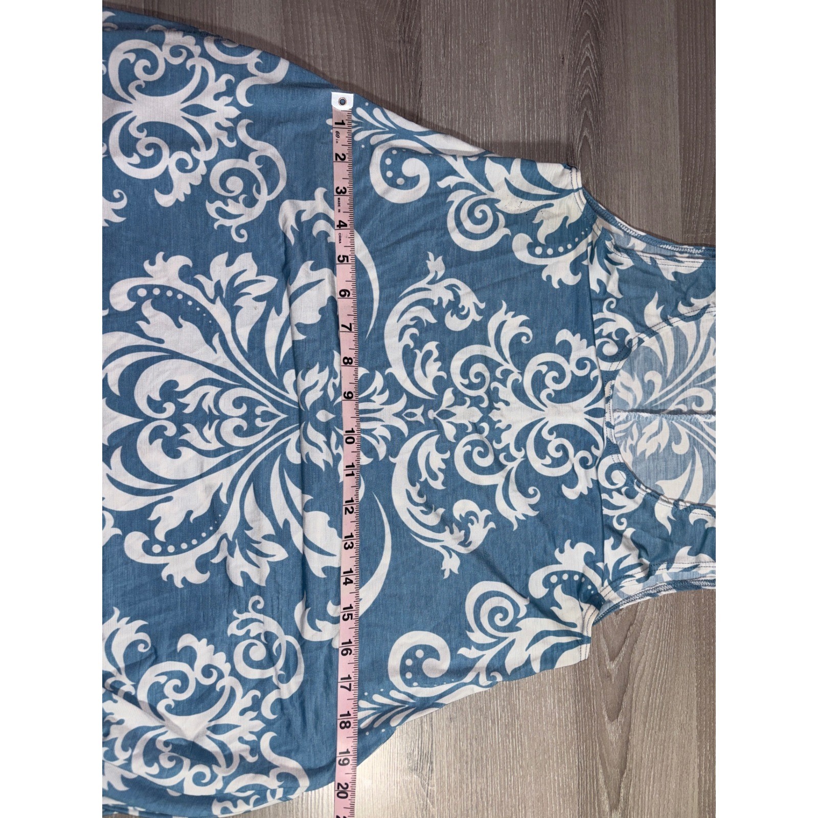 Coastal Damask Scroll Print Sleeveless Swing Dress with Pockets S Beach Festival