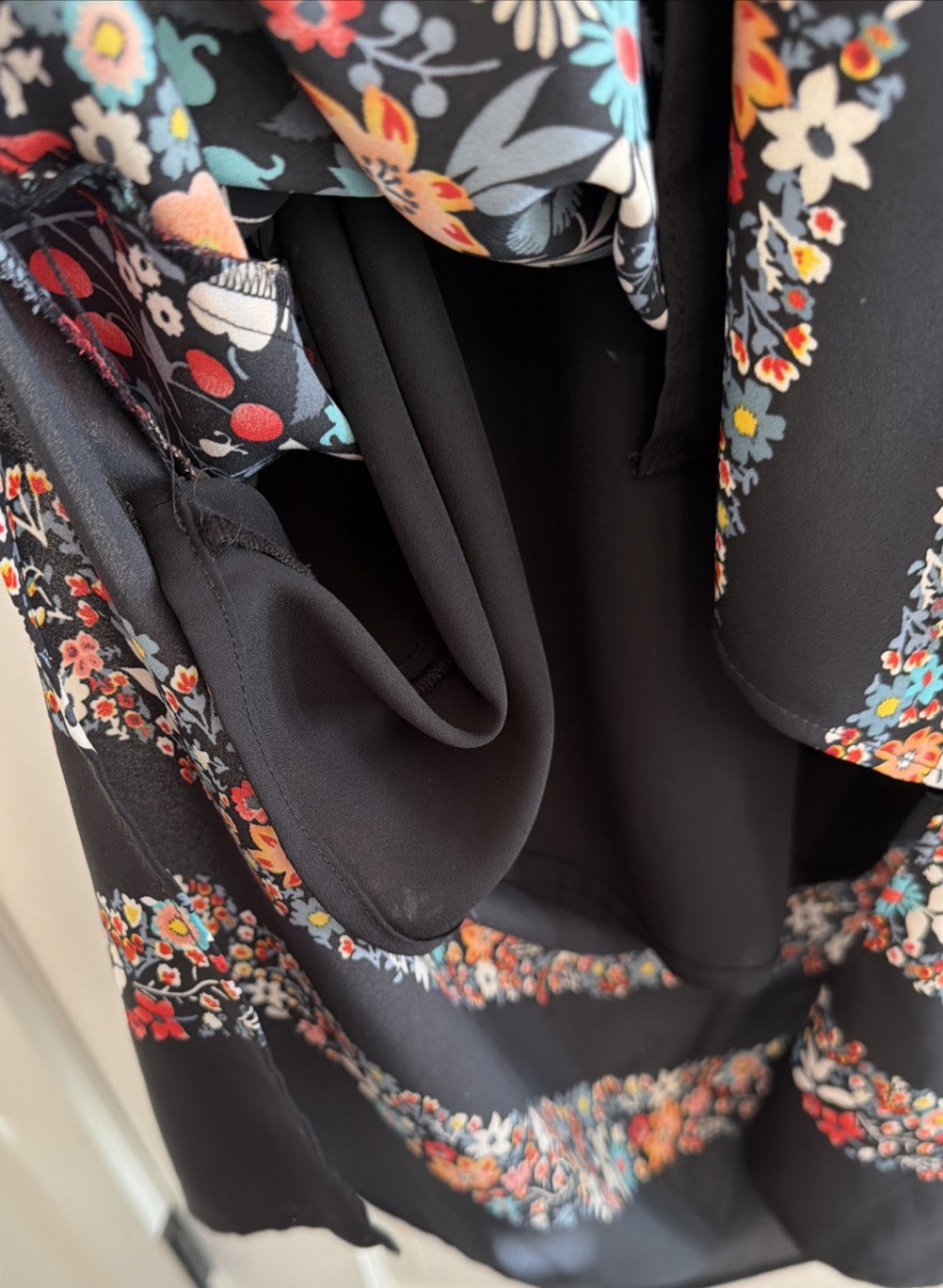 Loft Black Multicolor Dark Floral On / Off Shoulder Peasant Dress S Boho Hippie