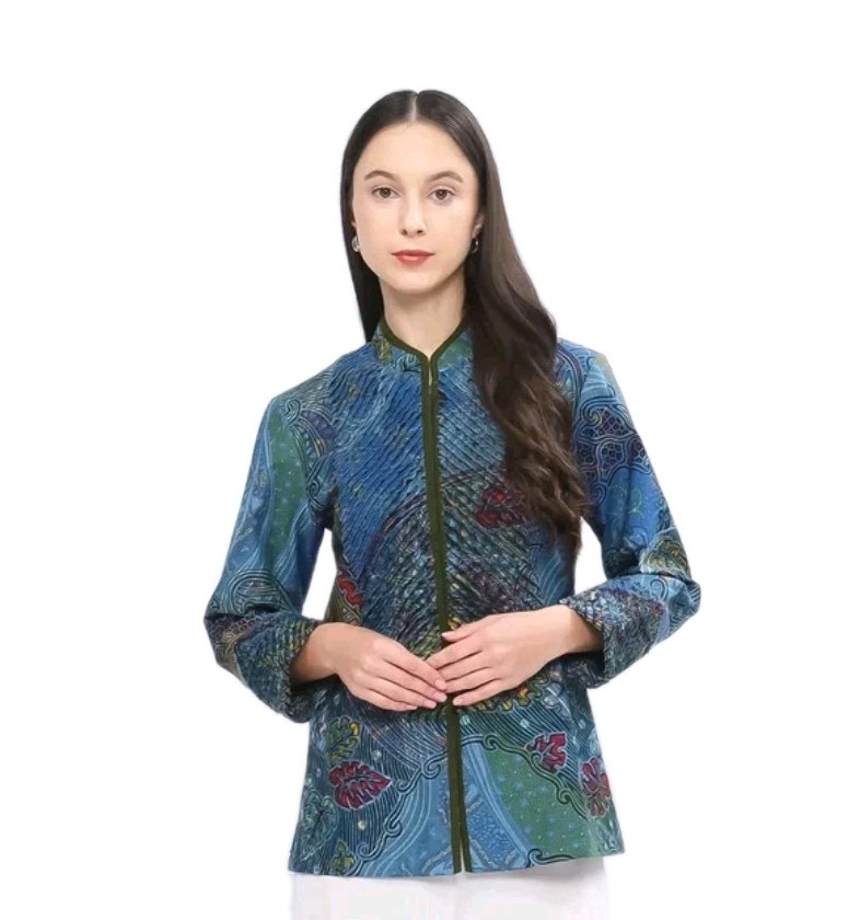 Kedu Art Blouse Bulu Batik Wanita NISKALA Blue Premium Cotton Batik Exclusive
