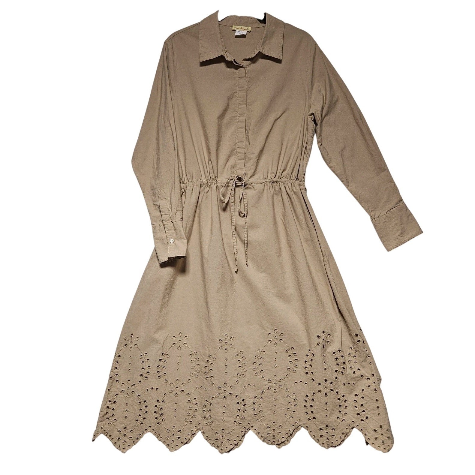 New Sweet Magnolia Womens SZ L Tan Shirt Dress Cutout Influencer Fav Lagenlook