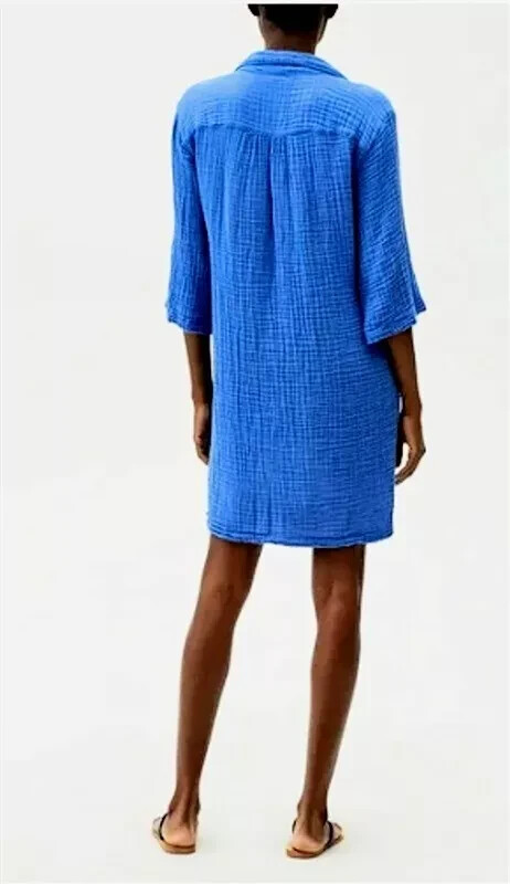 Michael Stars Women Light Blue Cecily Cotton Gauze Crinkle Dress Sz S