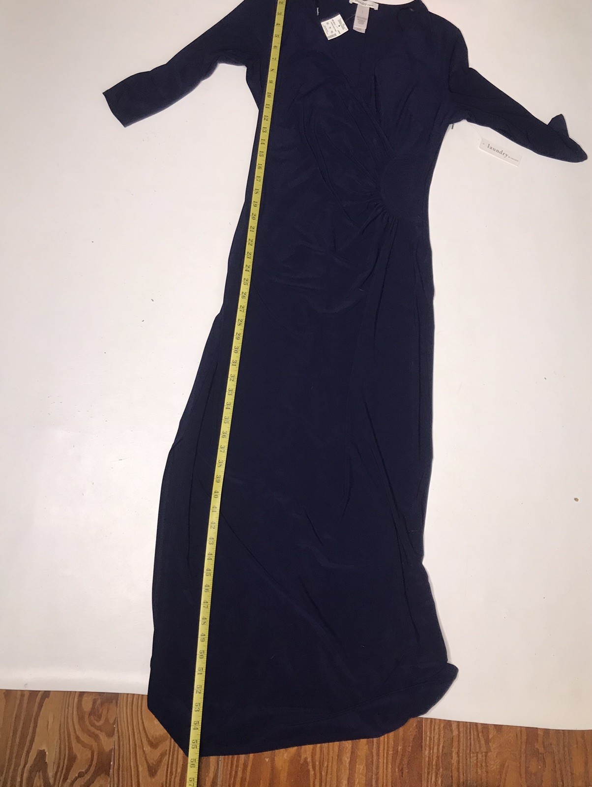 Laundry By Design Navy Blue 3/4 Sleeve Ruched Maxi Dress Size L