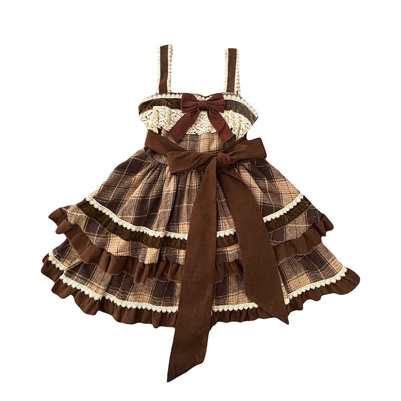 Sweet Lolita Ruffles Princess Cute JSK Dress Japanese Party Wool Blend Bow Dress
