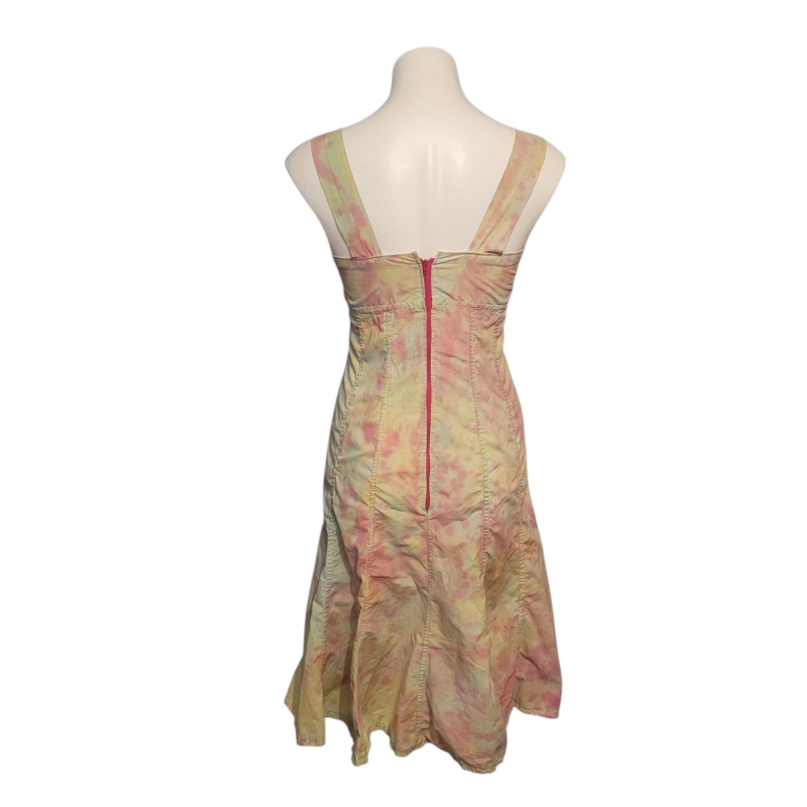 Handmade Tie Dye Funky Hippie Size Small Dress Pink Yellow Green Fit Flare