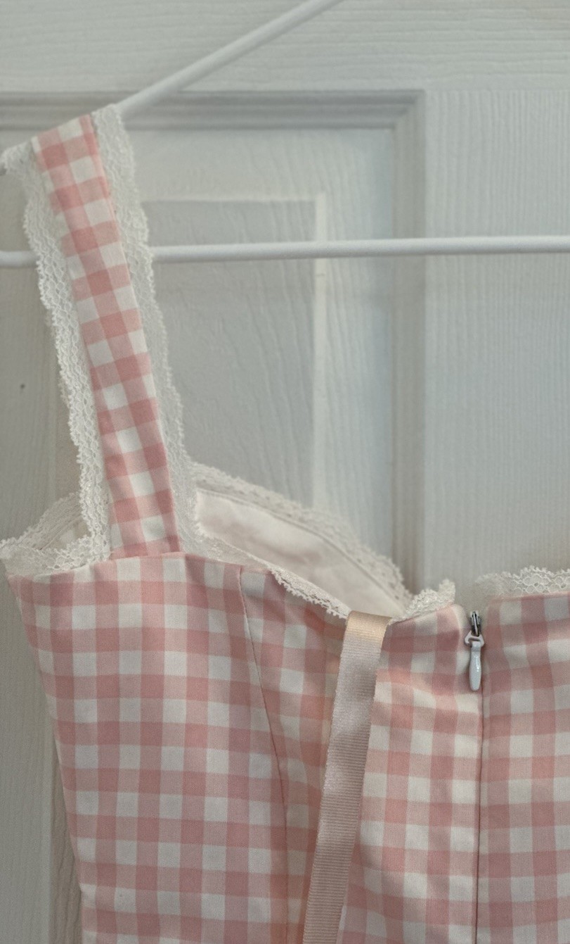 House Of Cb BRIGITTE Strawberry Shortcake Gingham Corset Mini Dress Size Medium