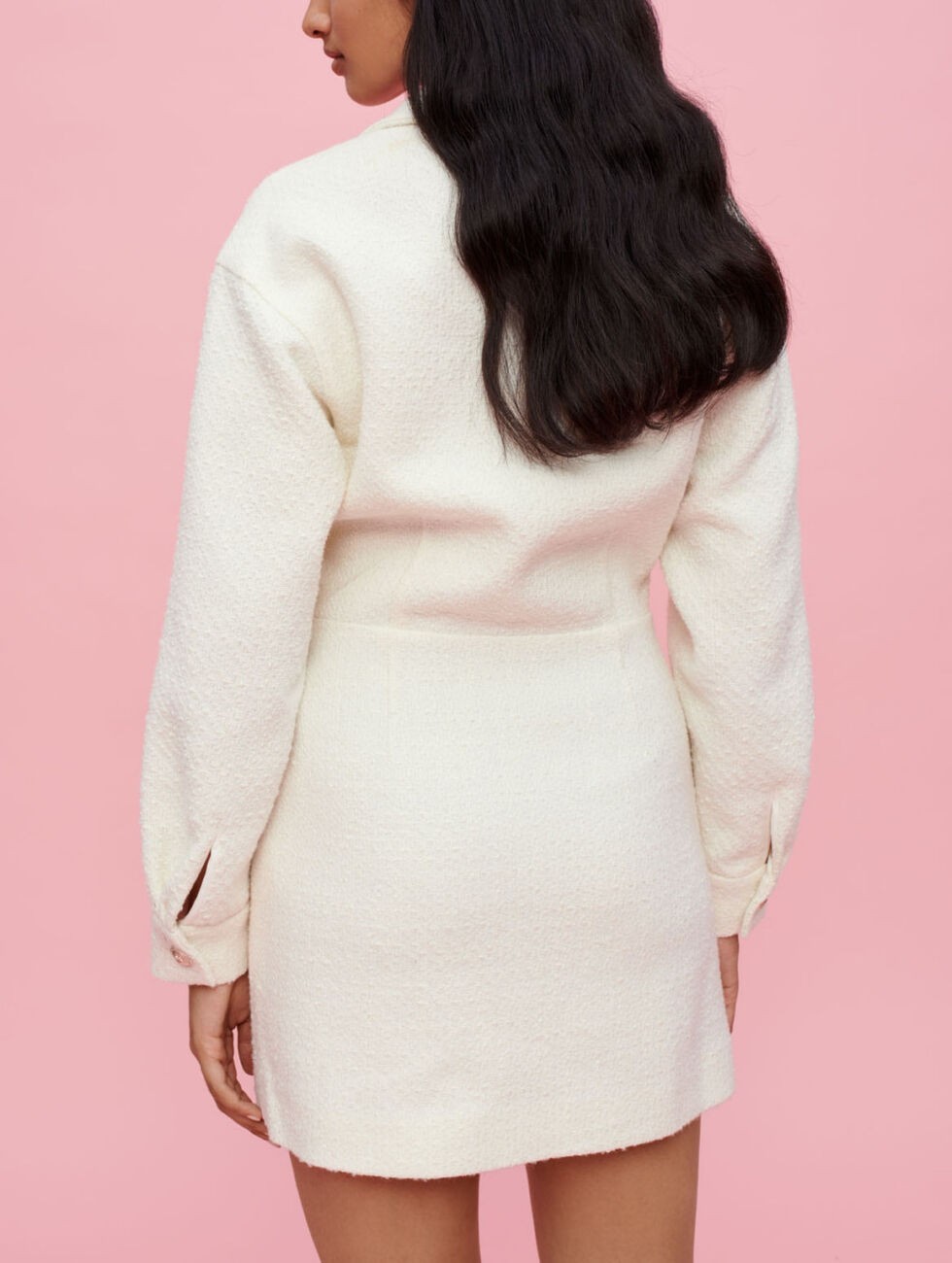 Maje Raquema Cream Textured Tweed Cutout Blazer Dress Size EU 42 US Extra Large