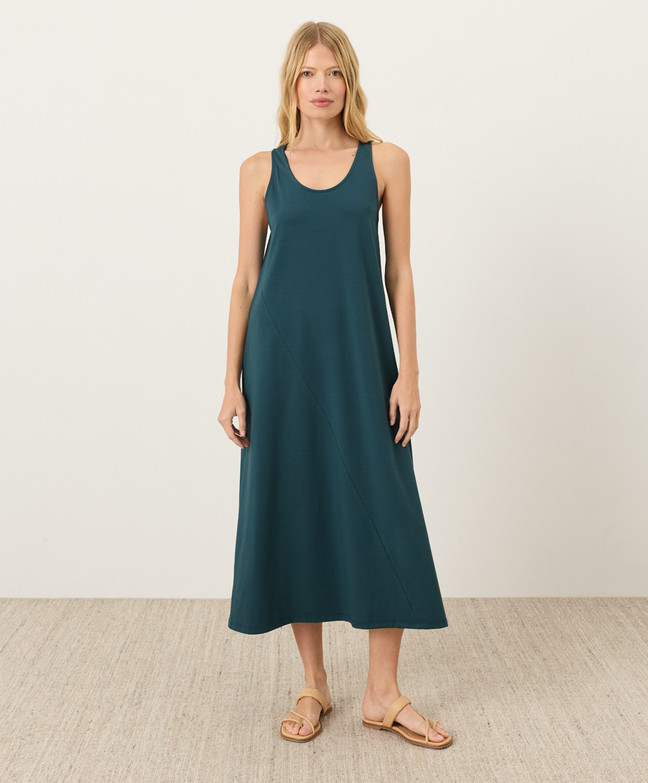PACT Organic Fit & Flare Relaxed Tank Dress, Deep Aqua