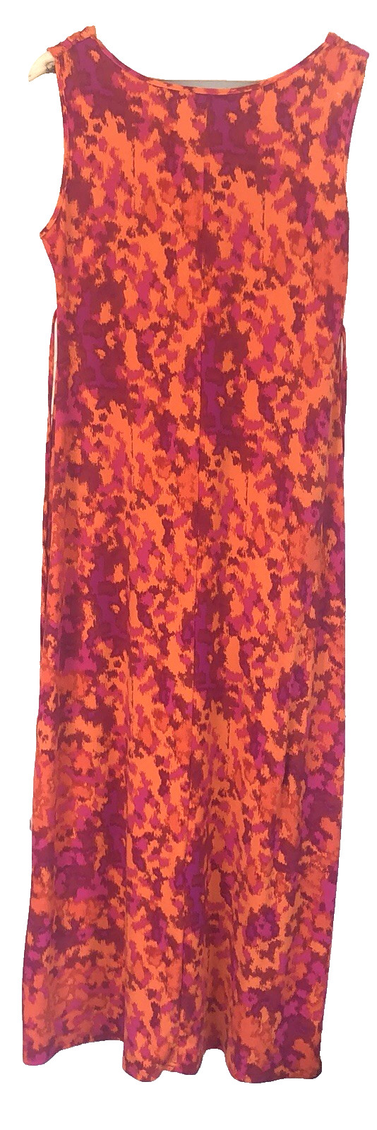 Simon Jeffrey Midi Dress Uk 16 Vibrant Orange & Pink Print Sleeveless High Waist