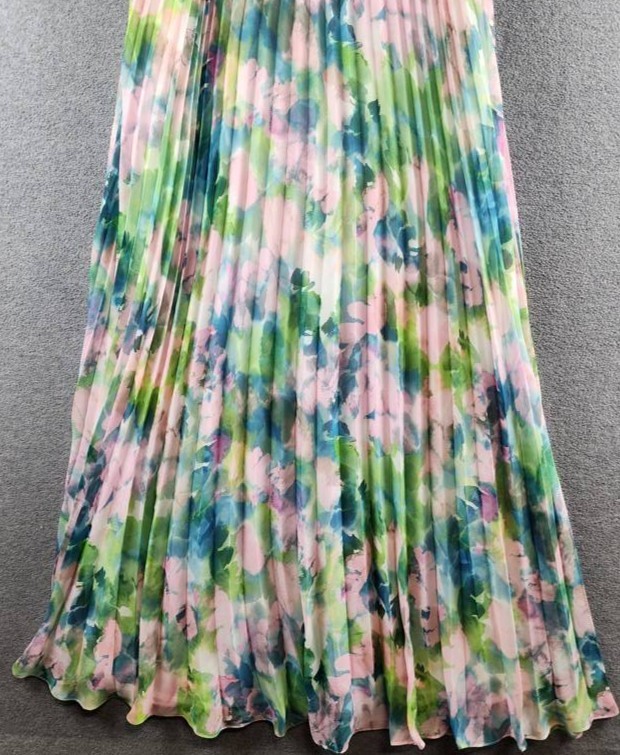 Betsy & Adam Printed Pleated Strapless Gown Women’s 6 Multicolor Watercolor