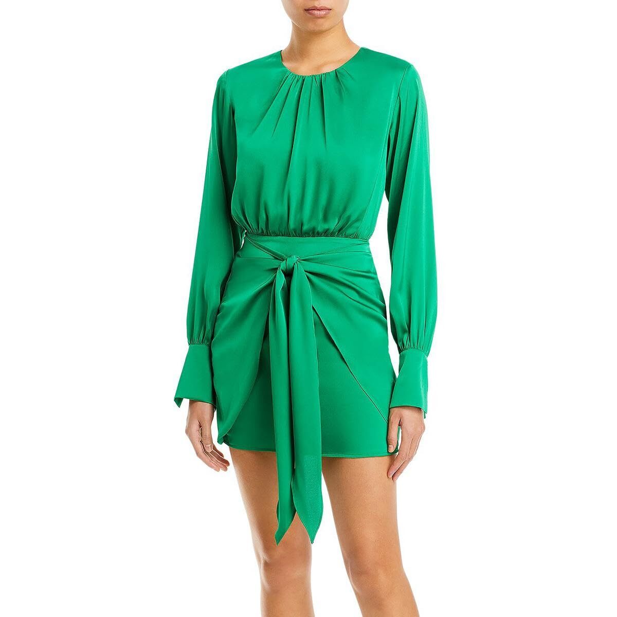 FORE Womens Satin Mini Mini Dress Green Size XS